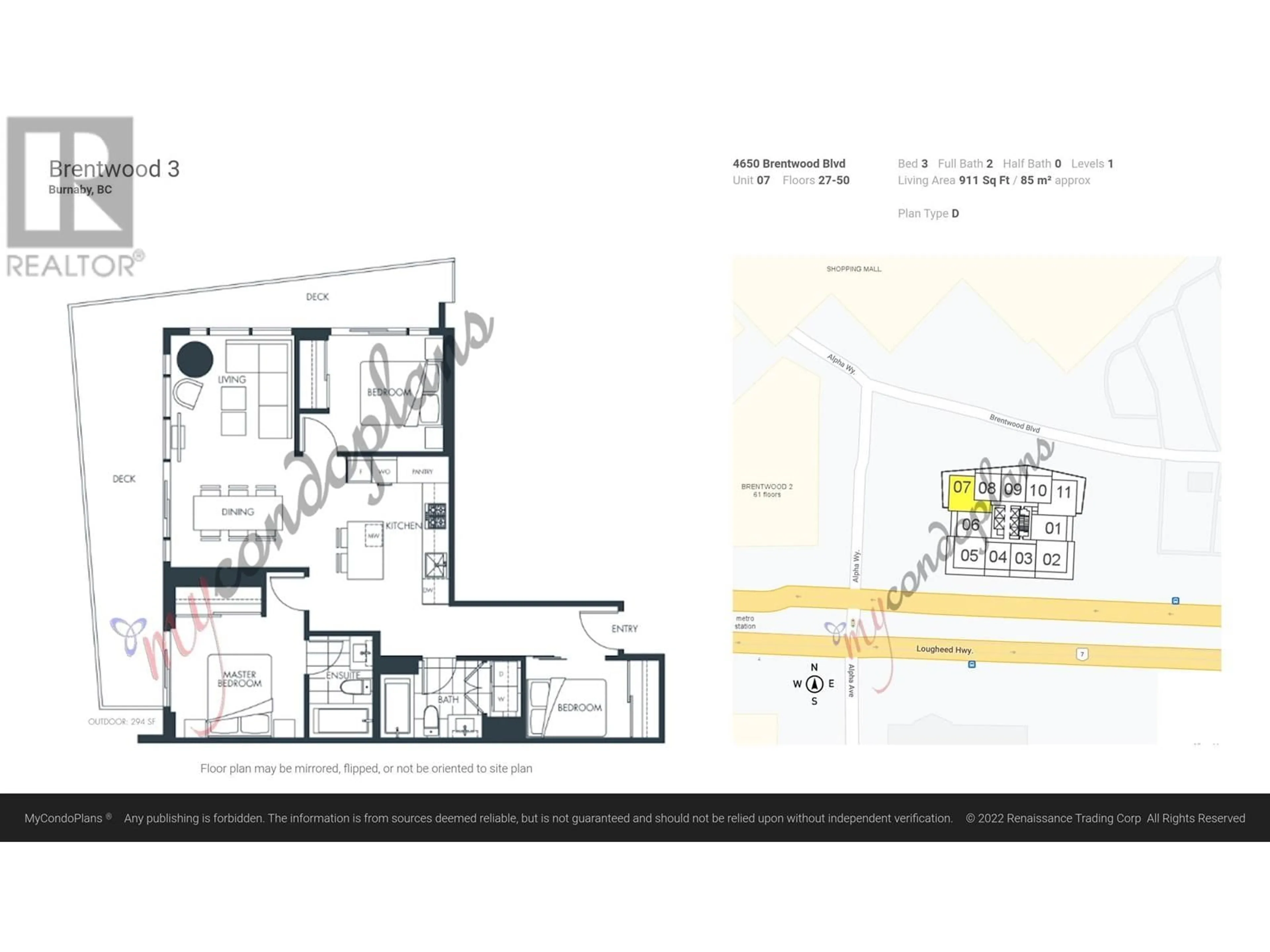 Floor plan for 3807 4650 BRENTWOOD BOULEVARD, Burnaby British Columbia V5C0M3