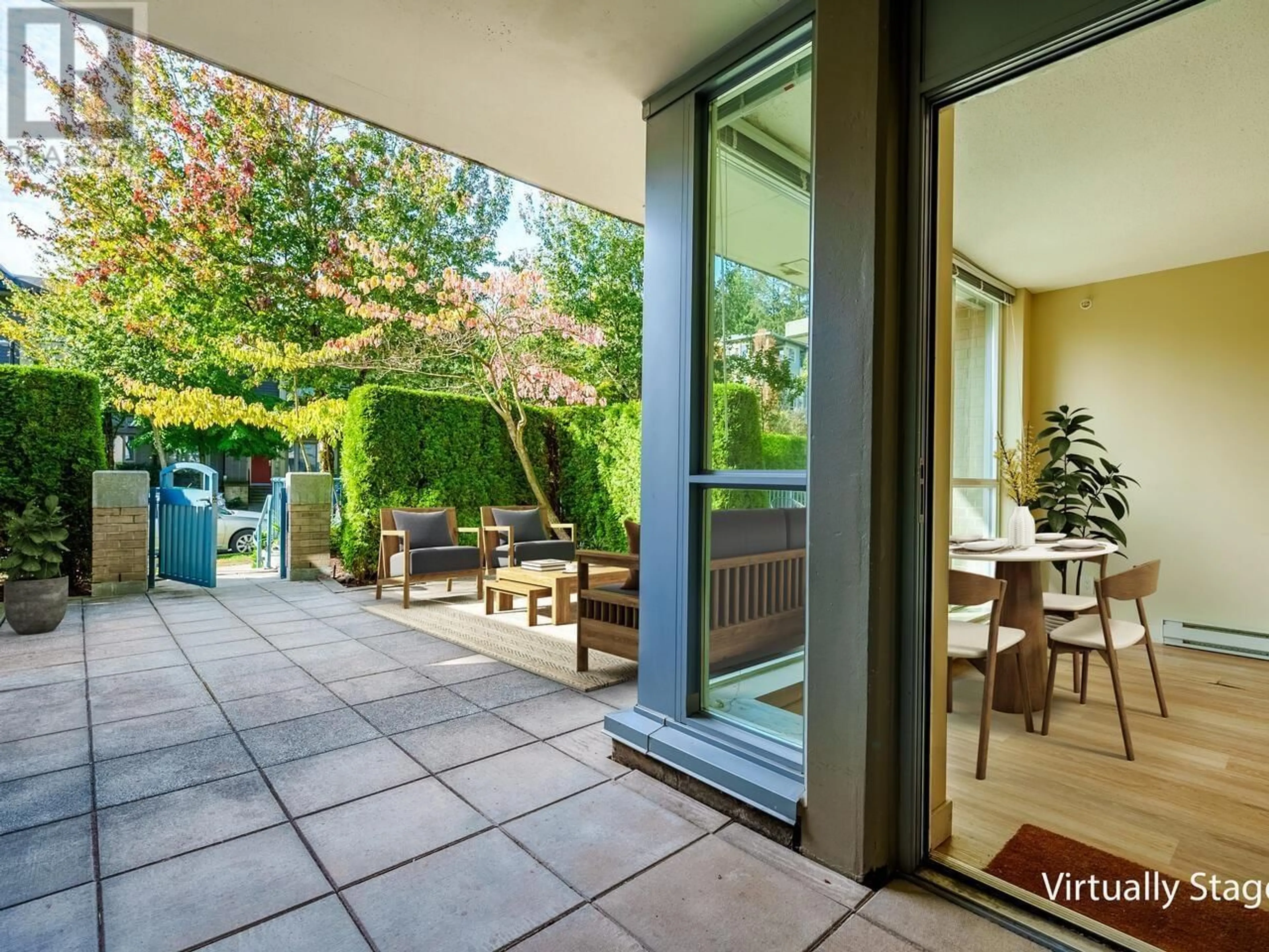 Patio, the fenced backyard for 209 9232 UNIVERSITY CRESCENT, Burnaby British Columbia V5A0A3