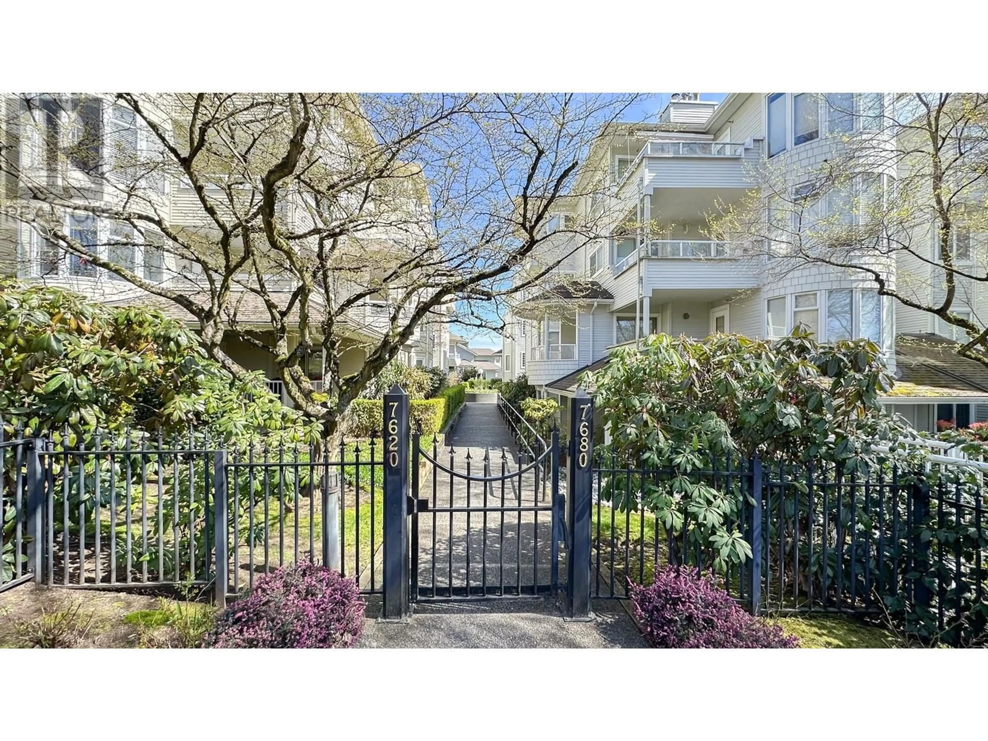 A pic from exterior of the house or condo, the fenced backyard for 302 7680 COLUMBIA STREET, Vancouver British Columbia V5X4S8