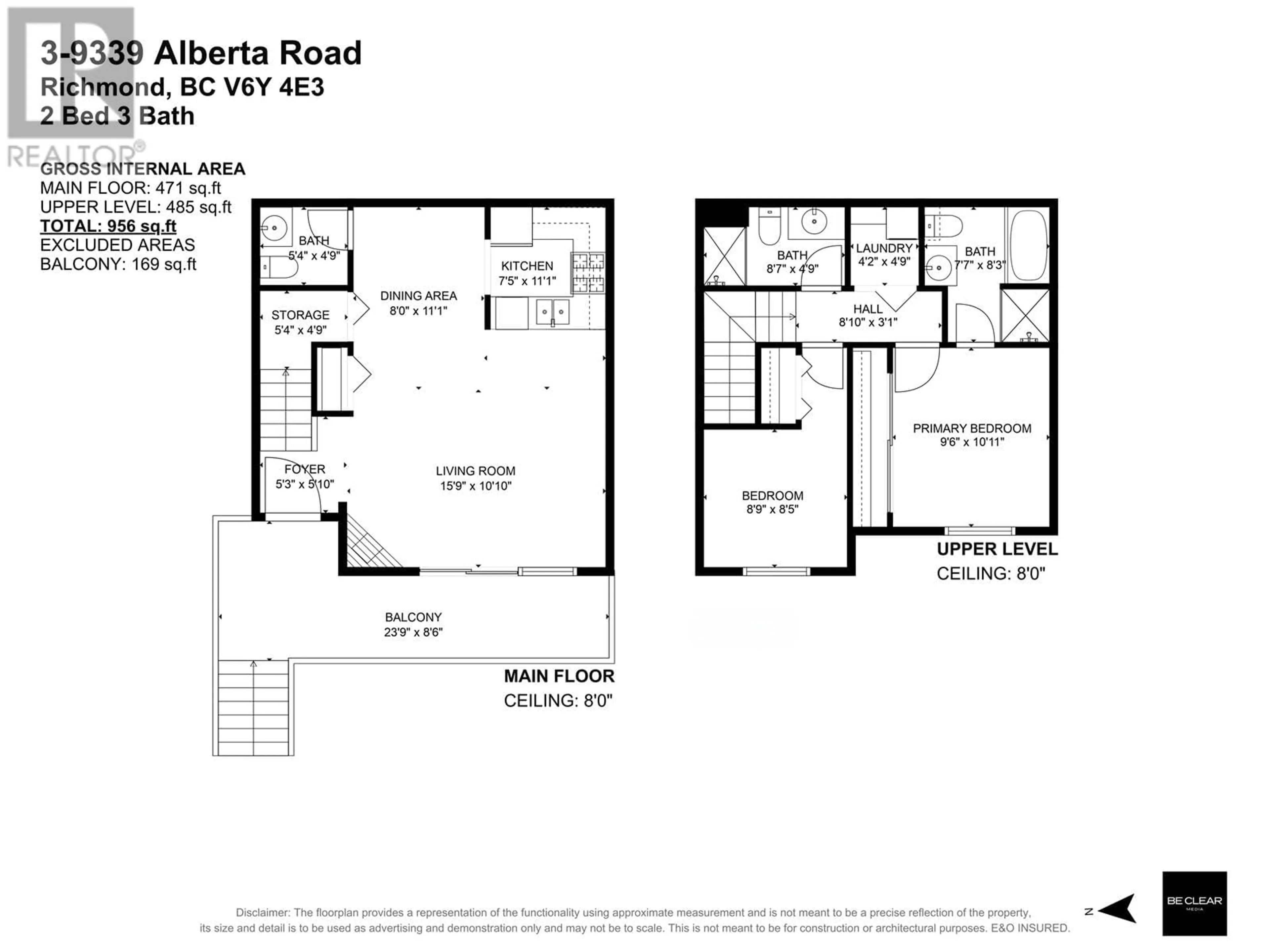 Floor plan for 3 9339 ALBERTA ROAD, Richmond British Columbia V6Y4E3