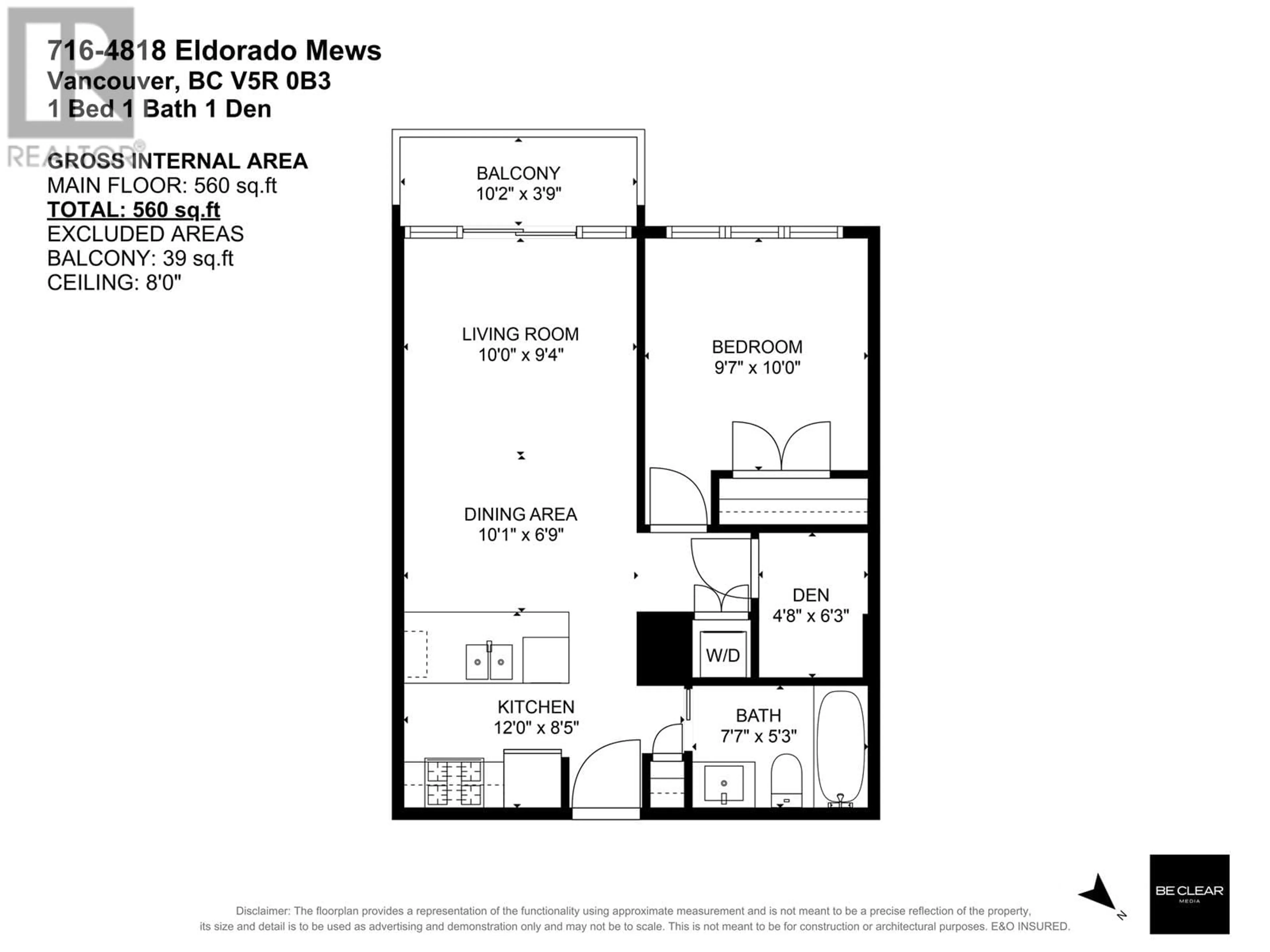 Floor plan for 716 4818 ELDORADO MEWS, Vancouver British Columbia V5R0B3