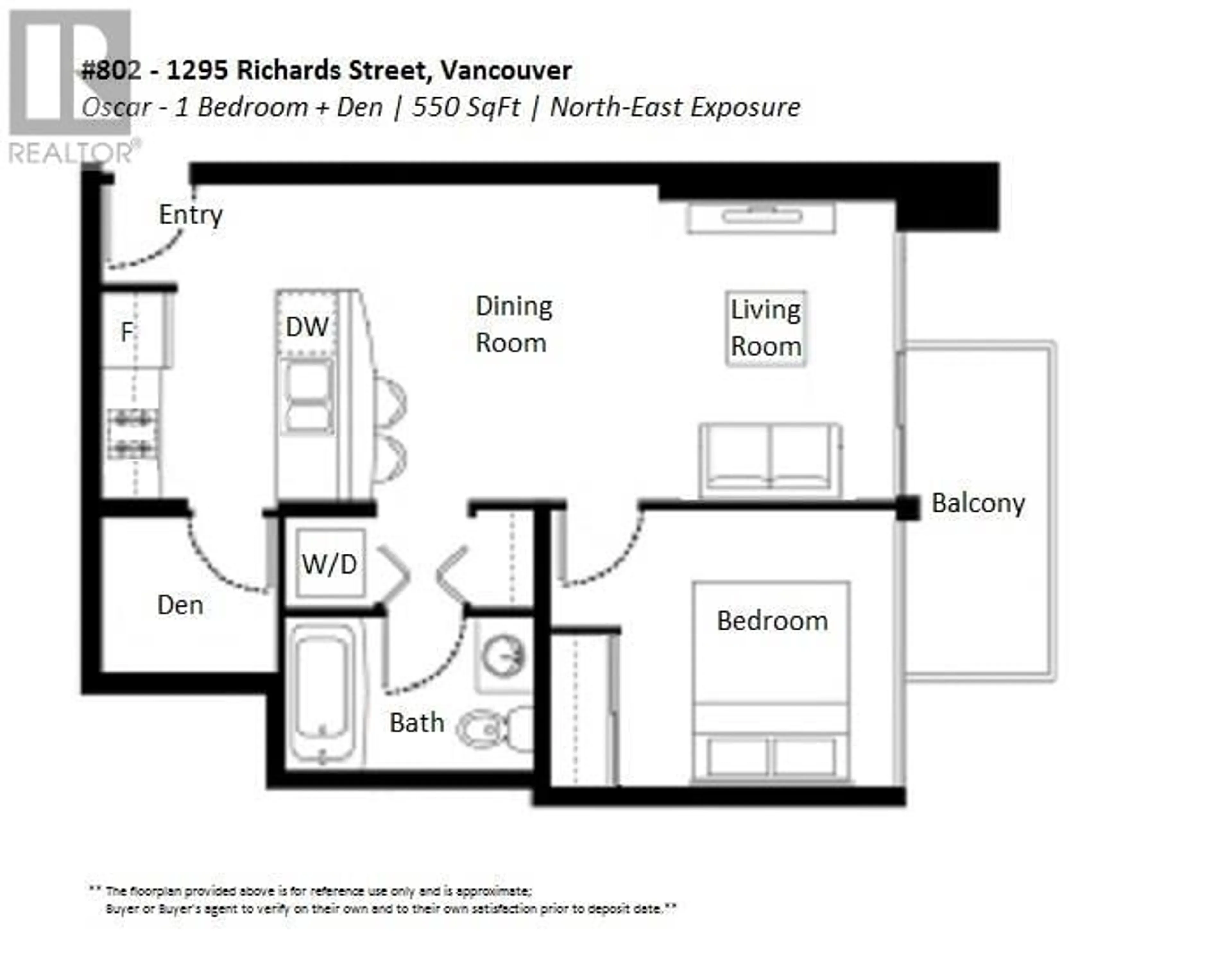 Floor plan for 802 1295 RICHARDS STREET, Vancouver British Columbia V6B1B7