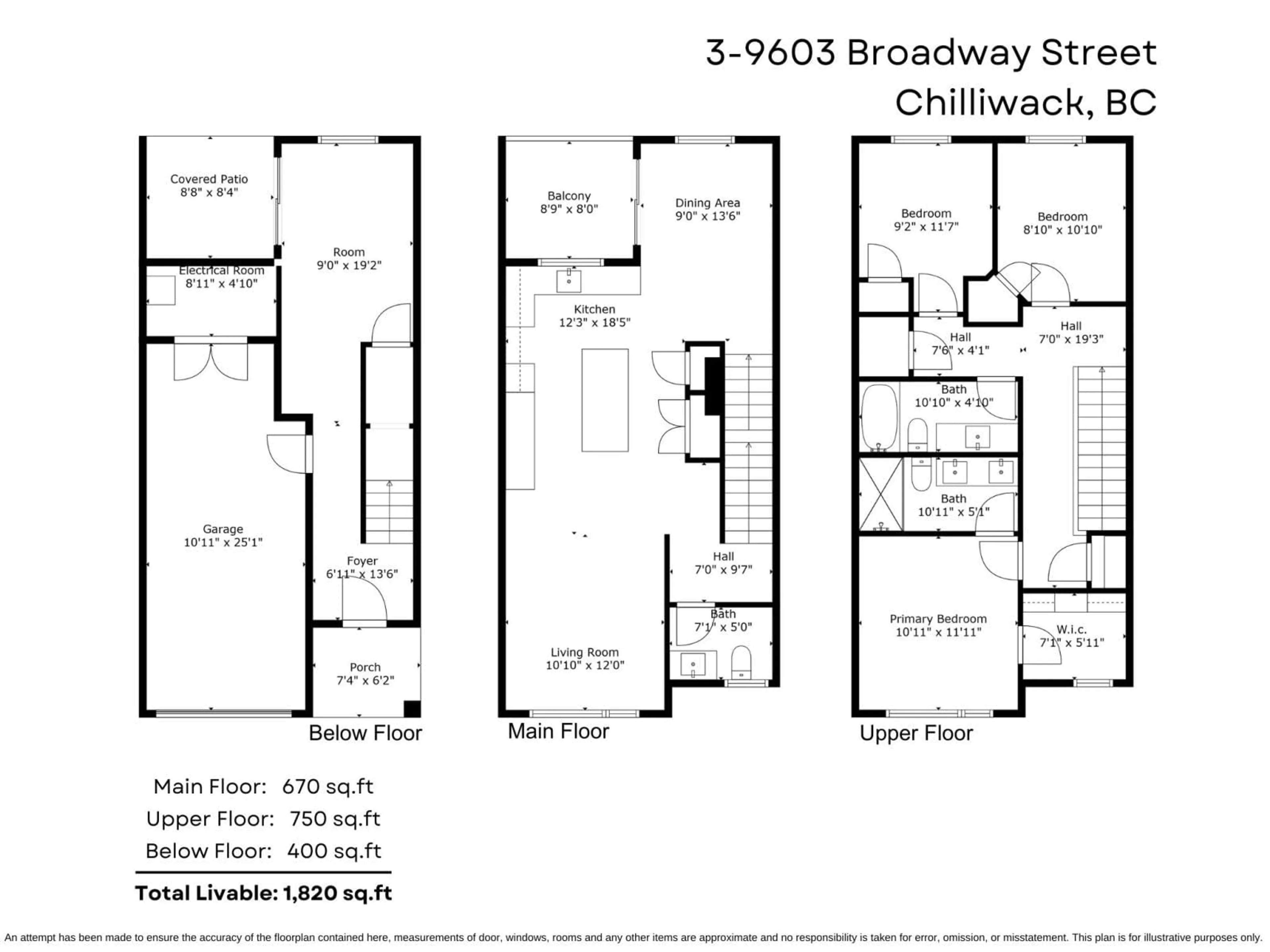 Floor plan for 3 9603 BROADWAY STREET, Chilliwack British Columbia V2P5T7