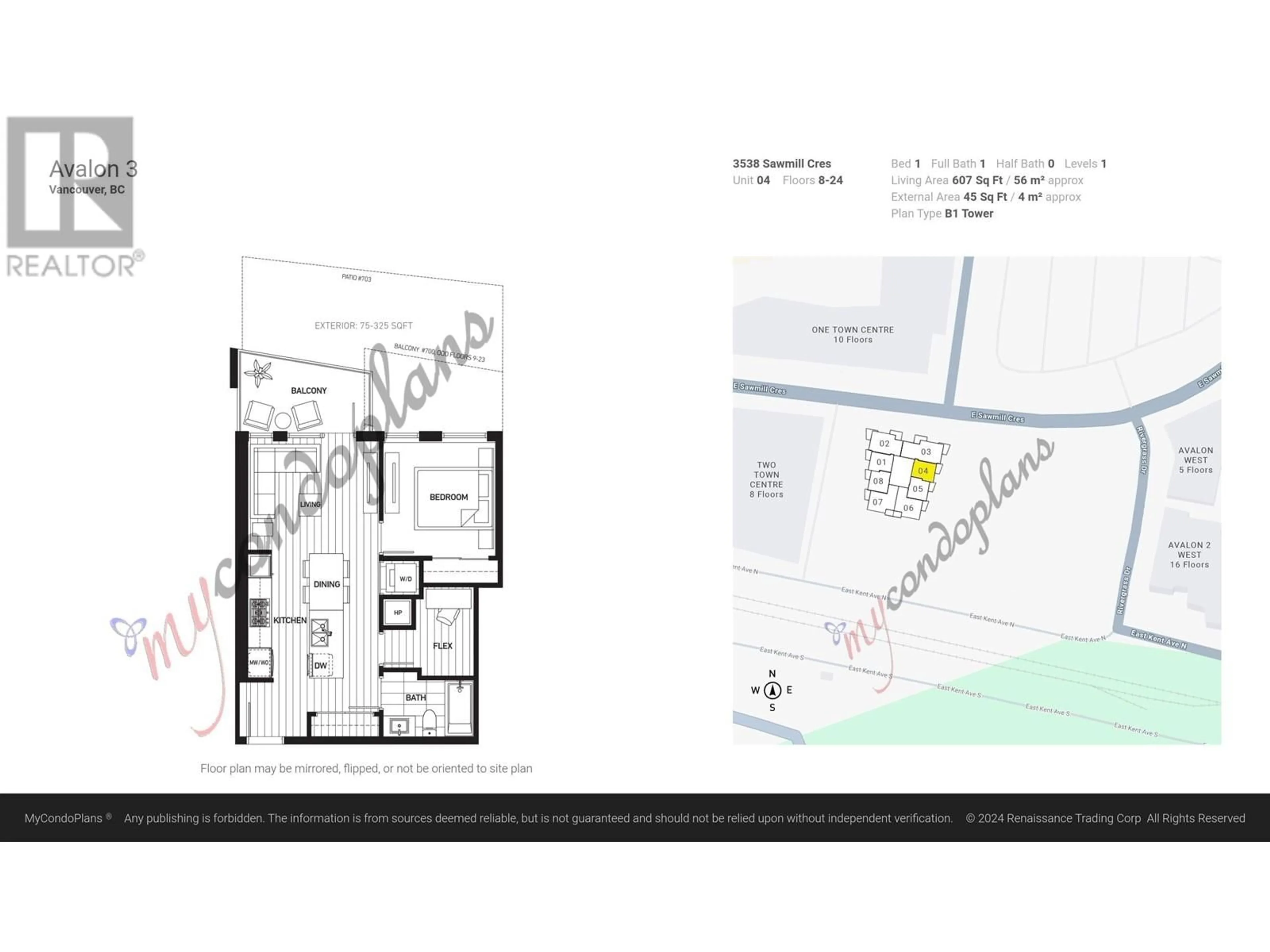 Floor plan for 804 3538 SAWMILL CRESCENT, Vancouver British Columbia V5S0J8