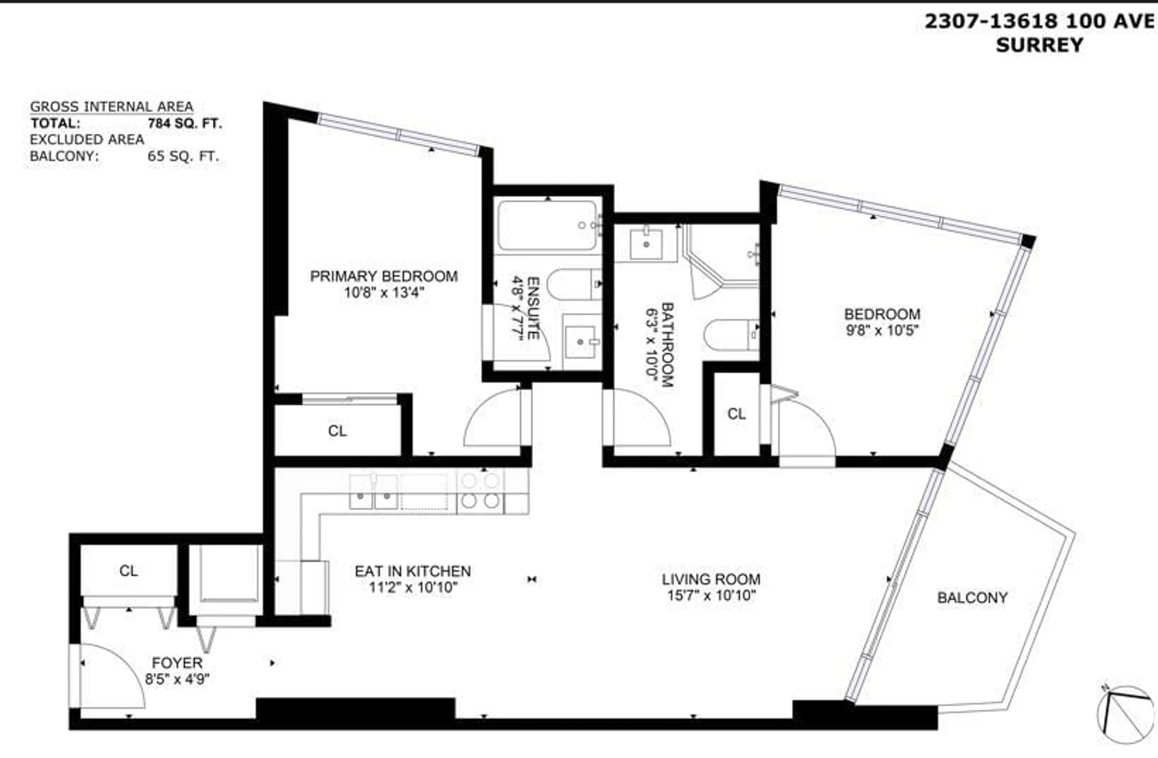 Floor plan for 2307 13618 100 AVENUE, Surrey British Columbia V3T0A8