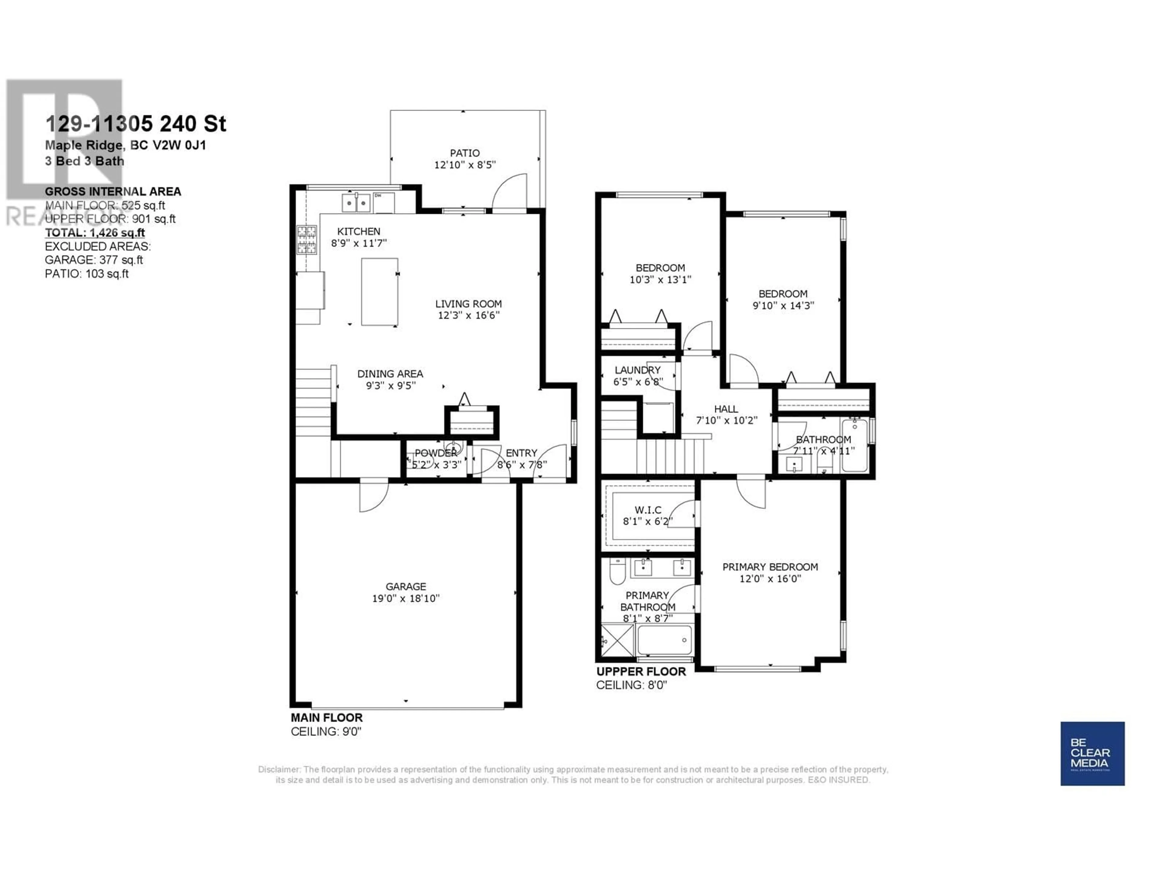 Floor plan for 129 11305 240 STREET, Maple Ridge British Columbia V2W0J1