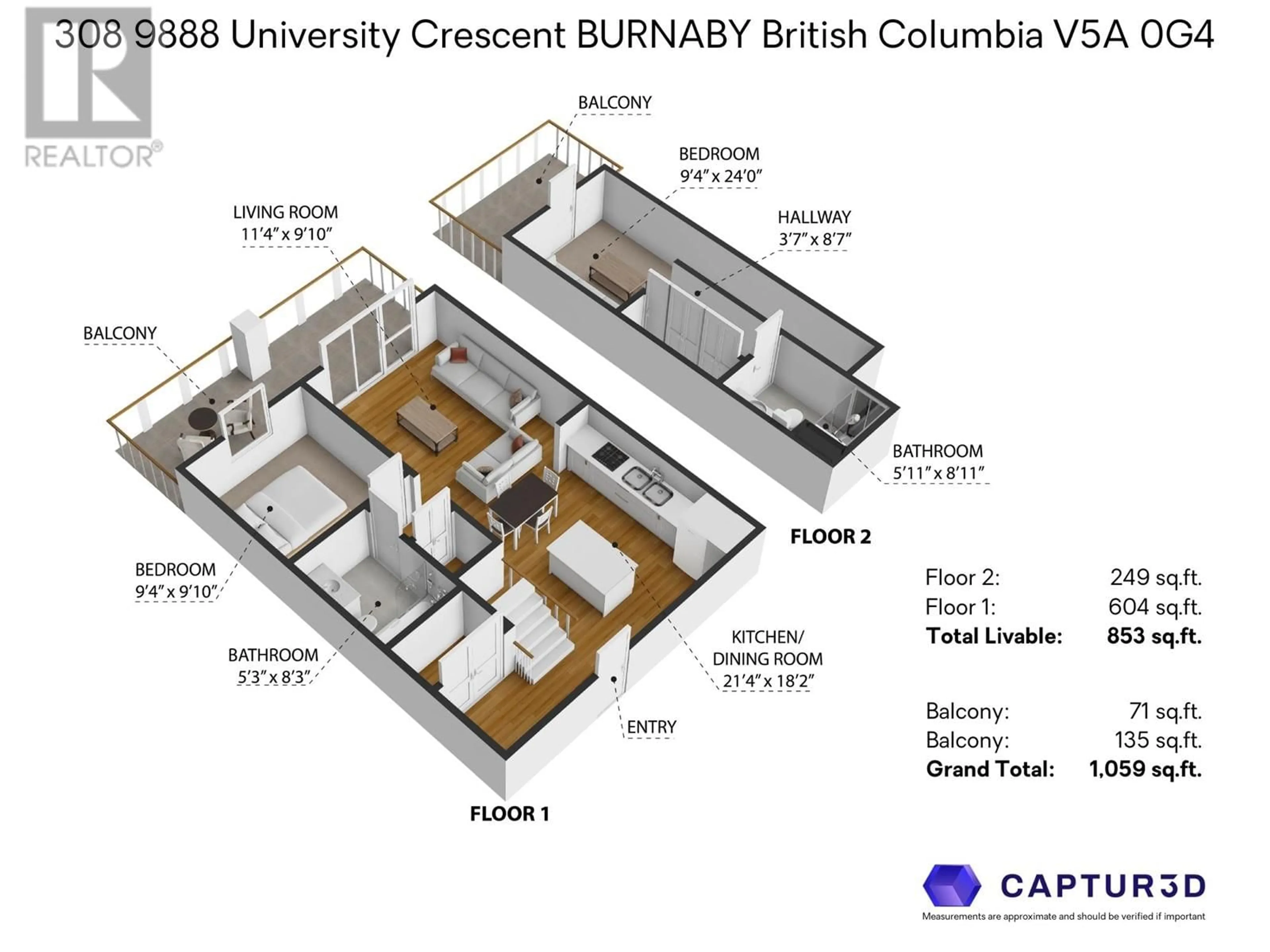 Floor plan for 308 9888 UNIVERSITY CRESCENT, Burnaby British Columbia V5A0G4