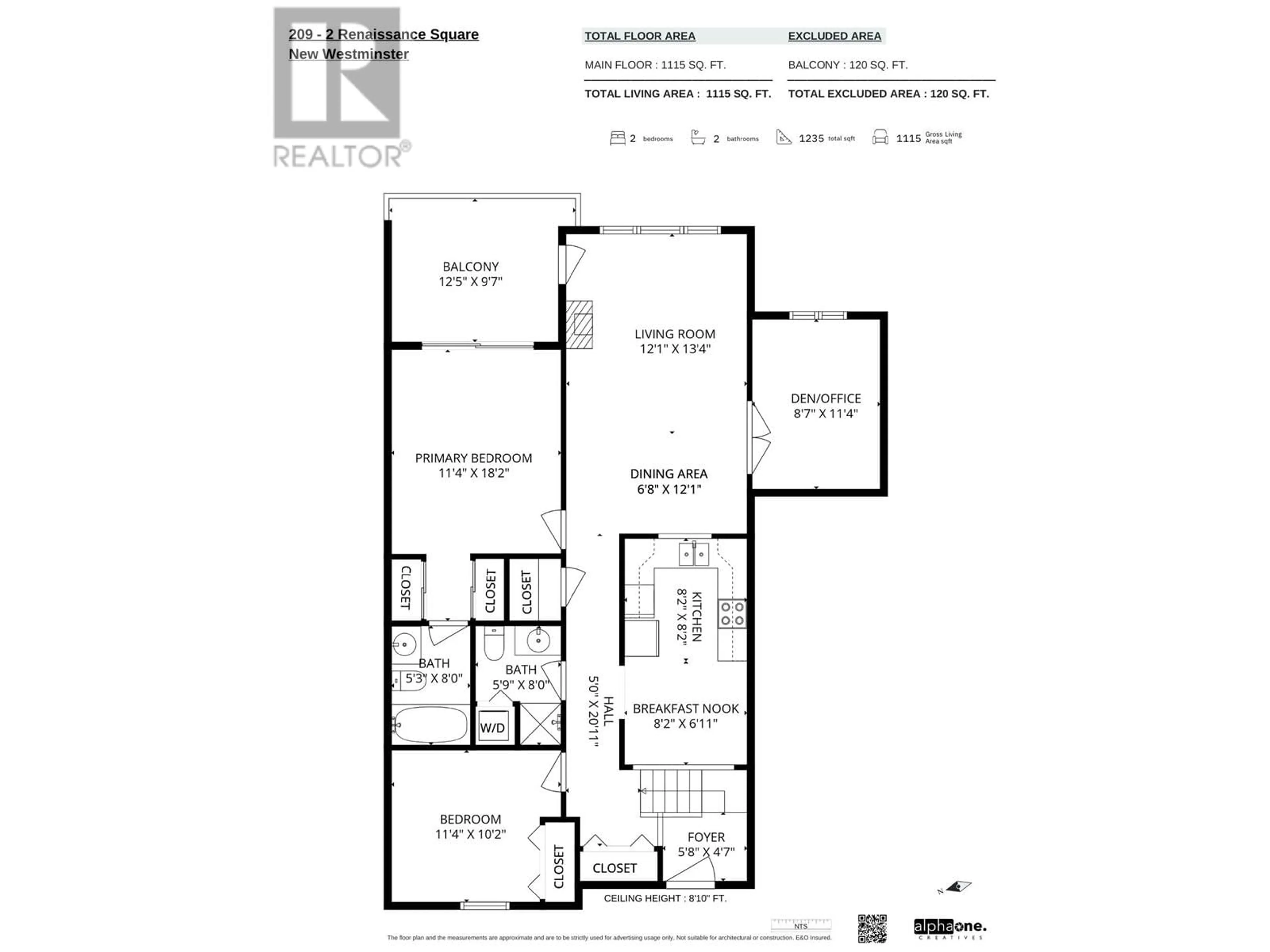 Floor plan for 209 2 RENAISSANCE SQUARE, New Westminster British Columbia V3M6K3