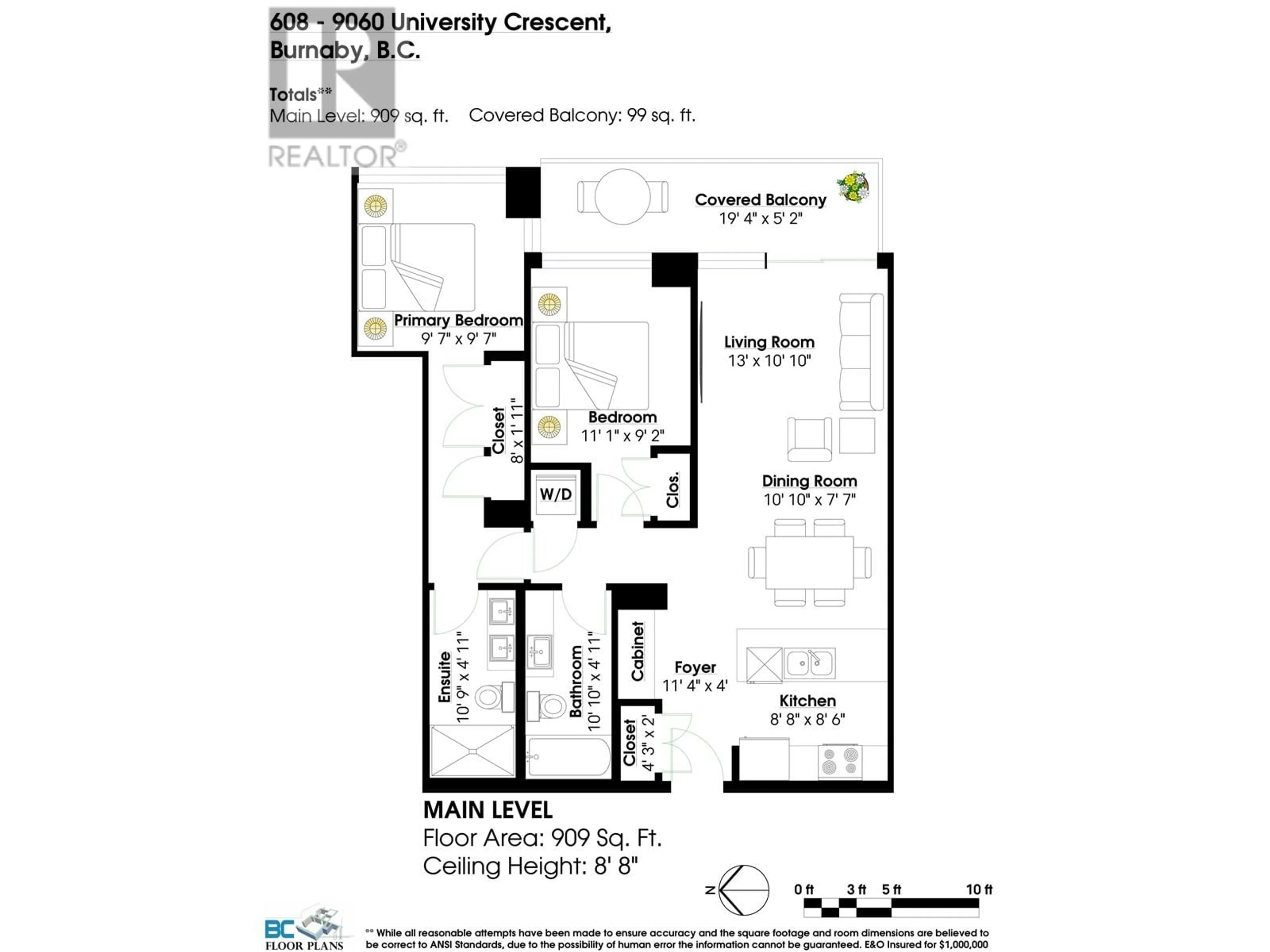 Floor plan for 608 9060 UNIVERSITY CRESCENT, Burnaby British Columbia V5A0E1