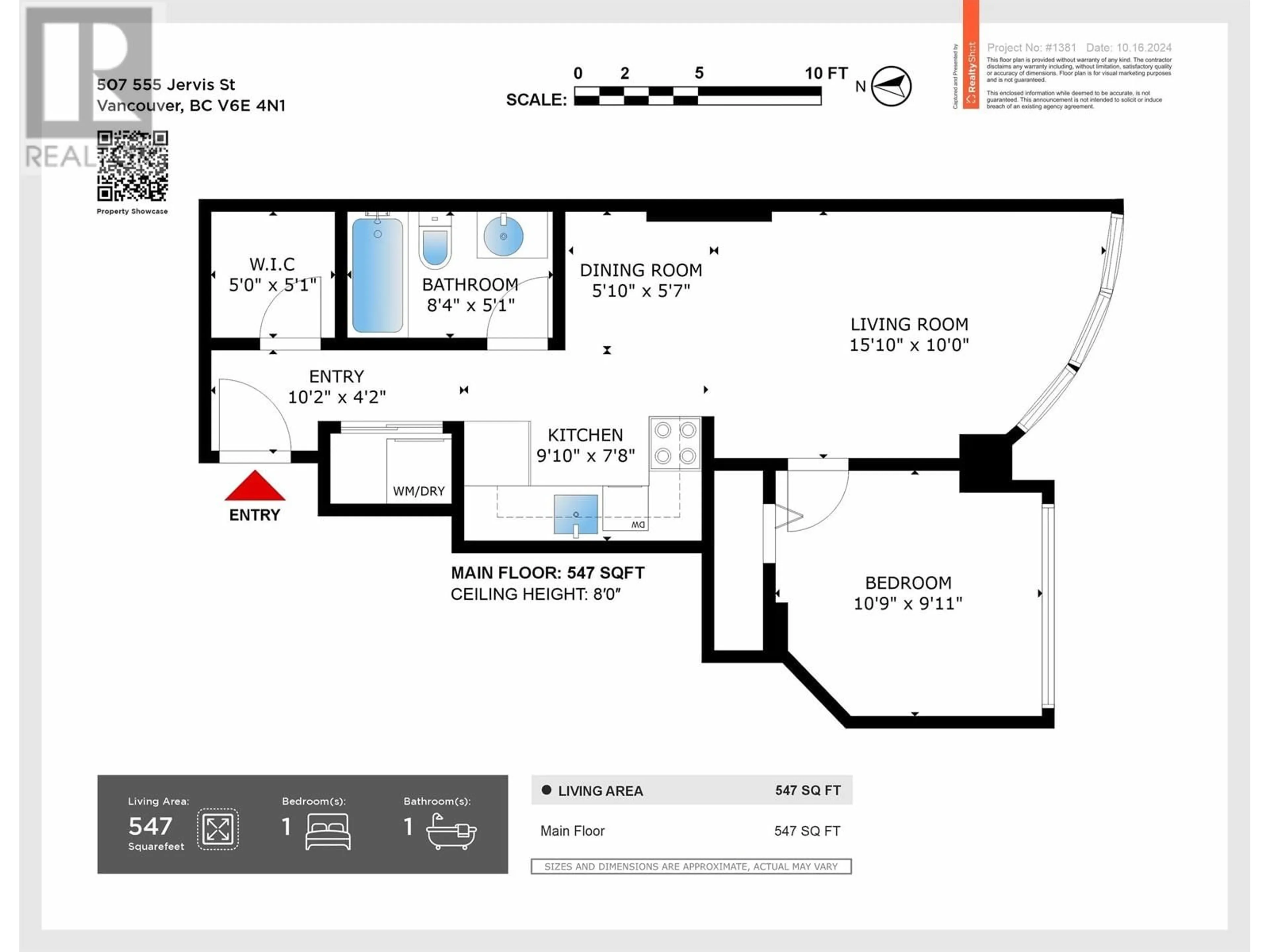 Floor plan for 507 555 JERVIS STREET, Vancouver British Columbia V6E4N1