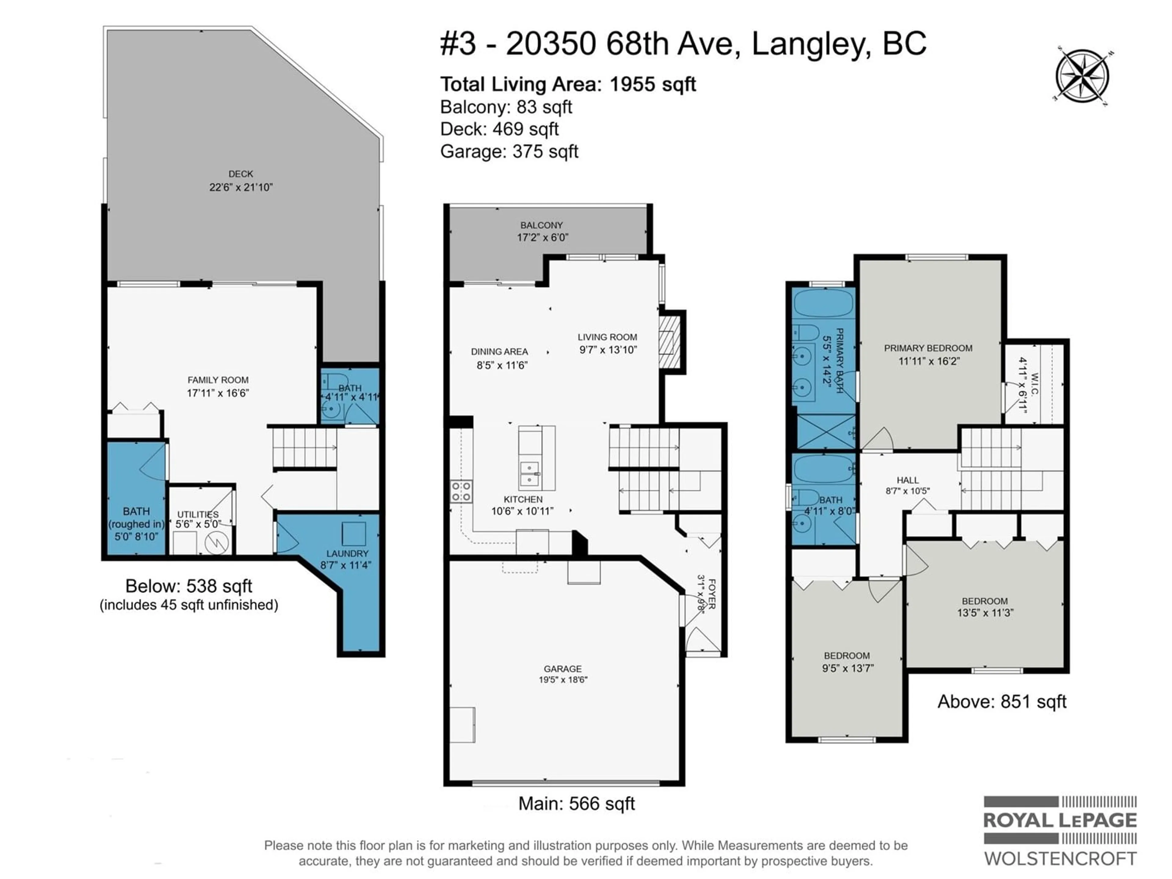 Floor plan for 3 20350 68 AVENUE, Langley British Columbia V2Y3A5