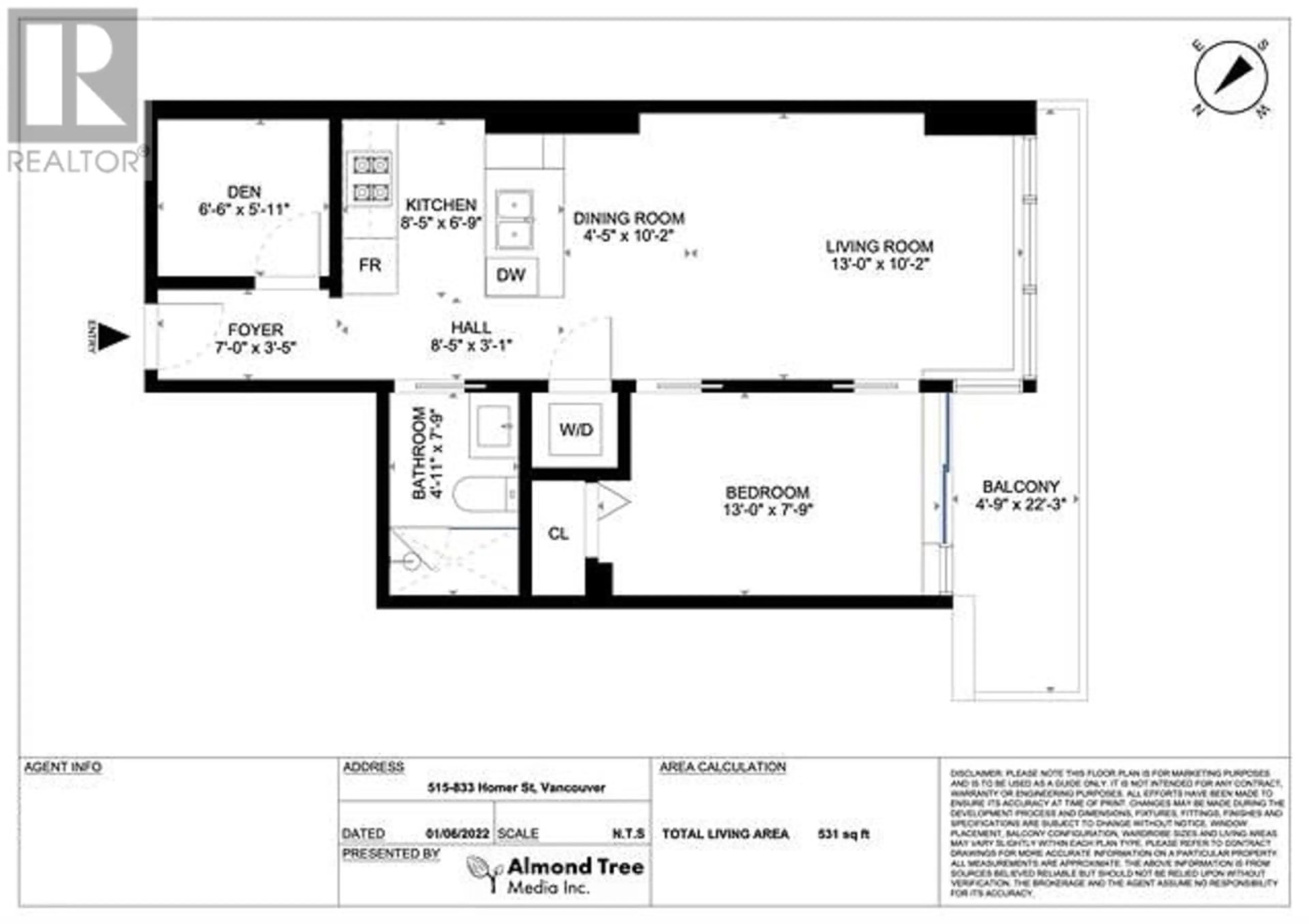 Floor plan for 515 833 HOMER STREET, Vancouver British Columbia V6B0H4