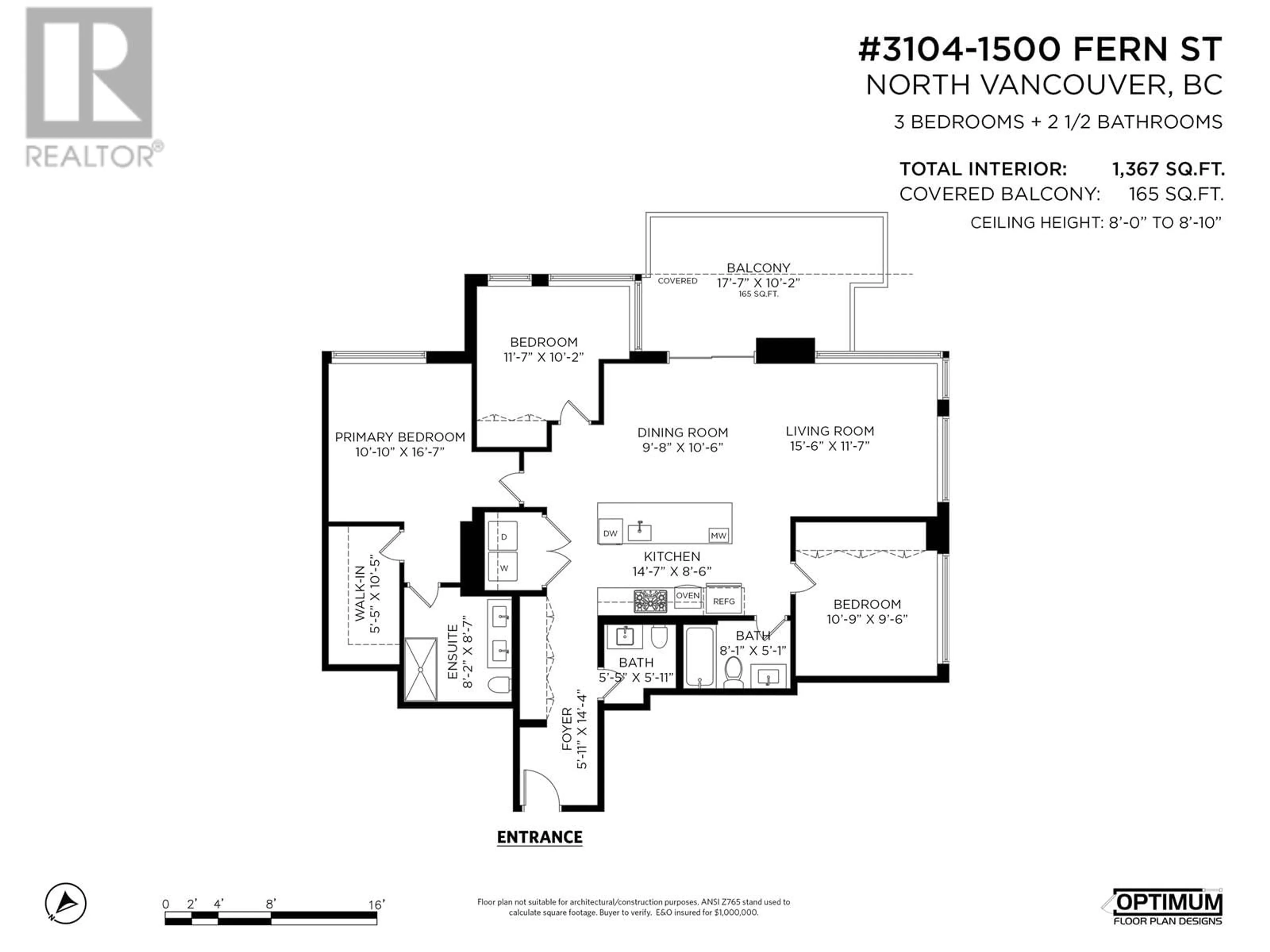 Floor plan for 3104 1500 FERN STREET, North Vancouver British Columbia V7J1H6