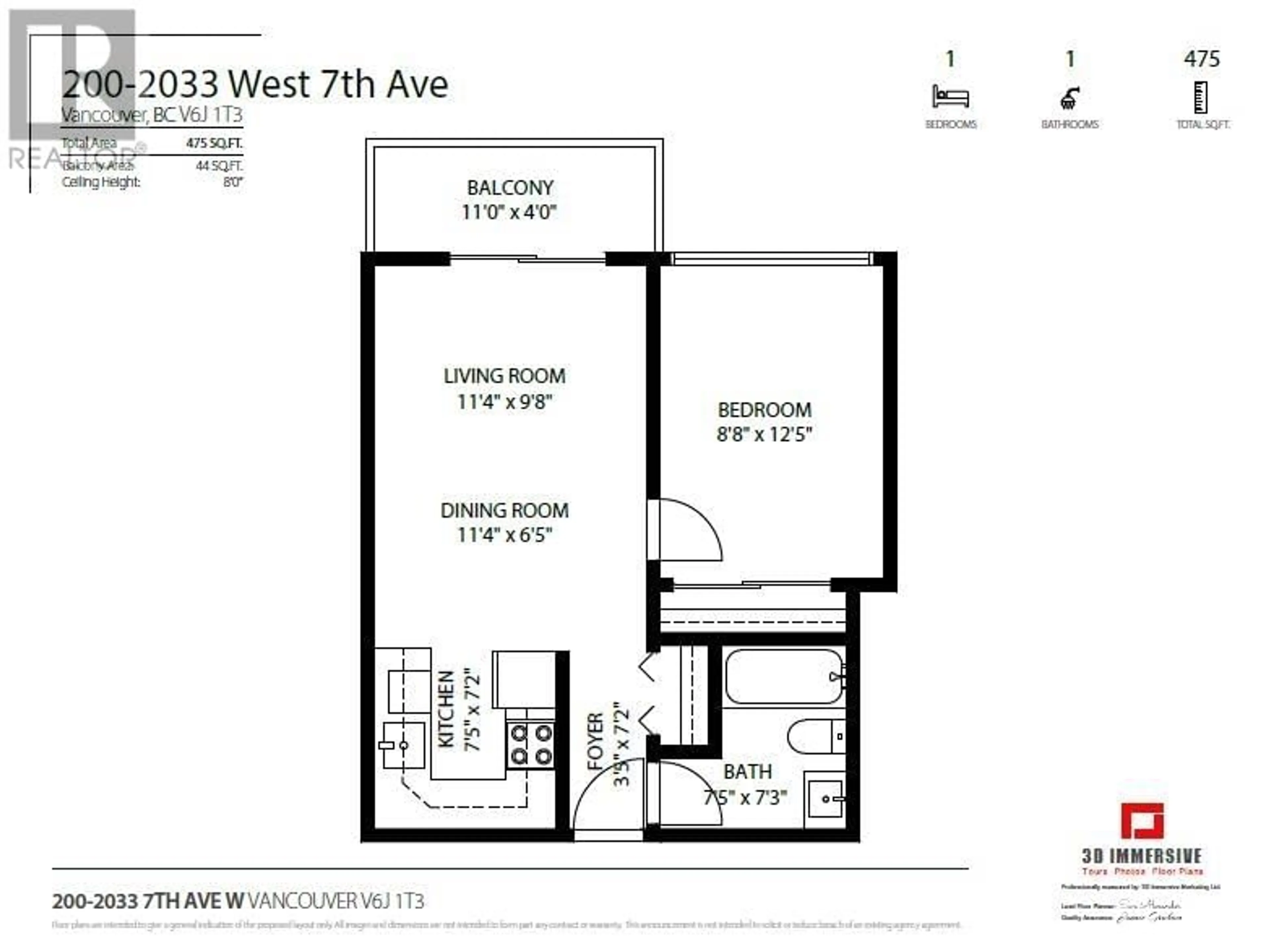 Floor plan for 200 2033 W 7TH AVENUE, Vancouver British Columbia V6J1T3