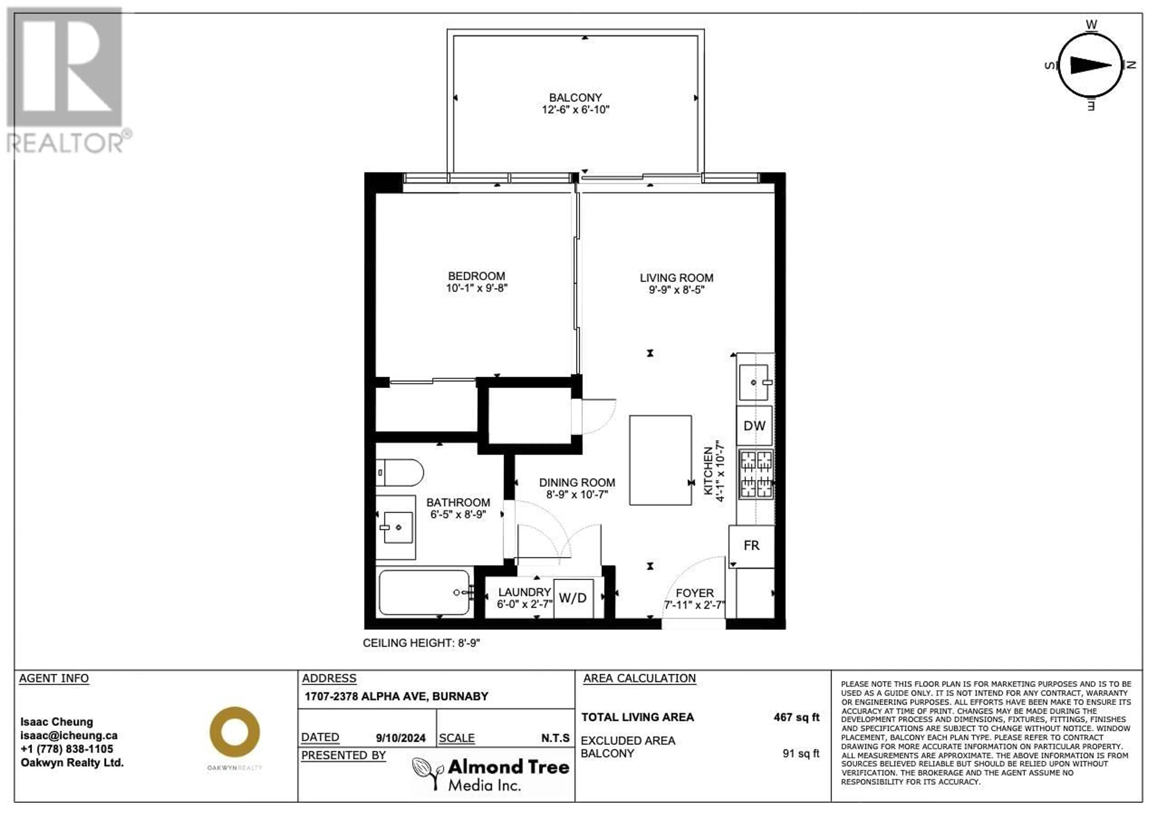 Floor plan for 1707 2378 ALPHA AVENUE, Burnaby British Columbia V5C0K2