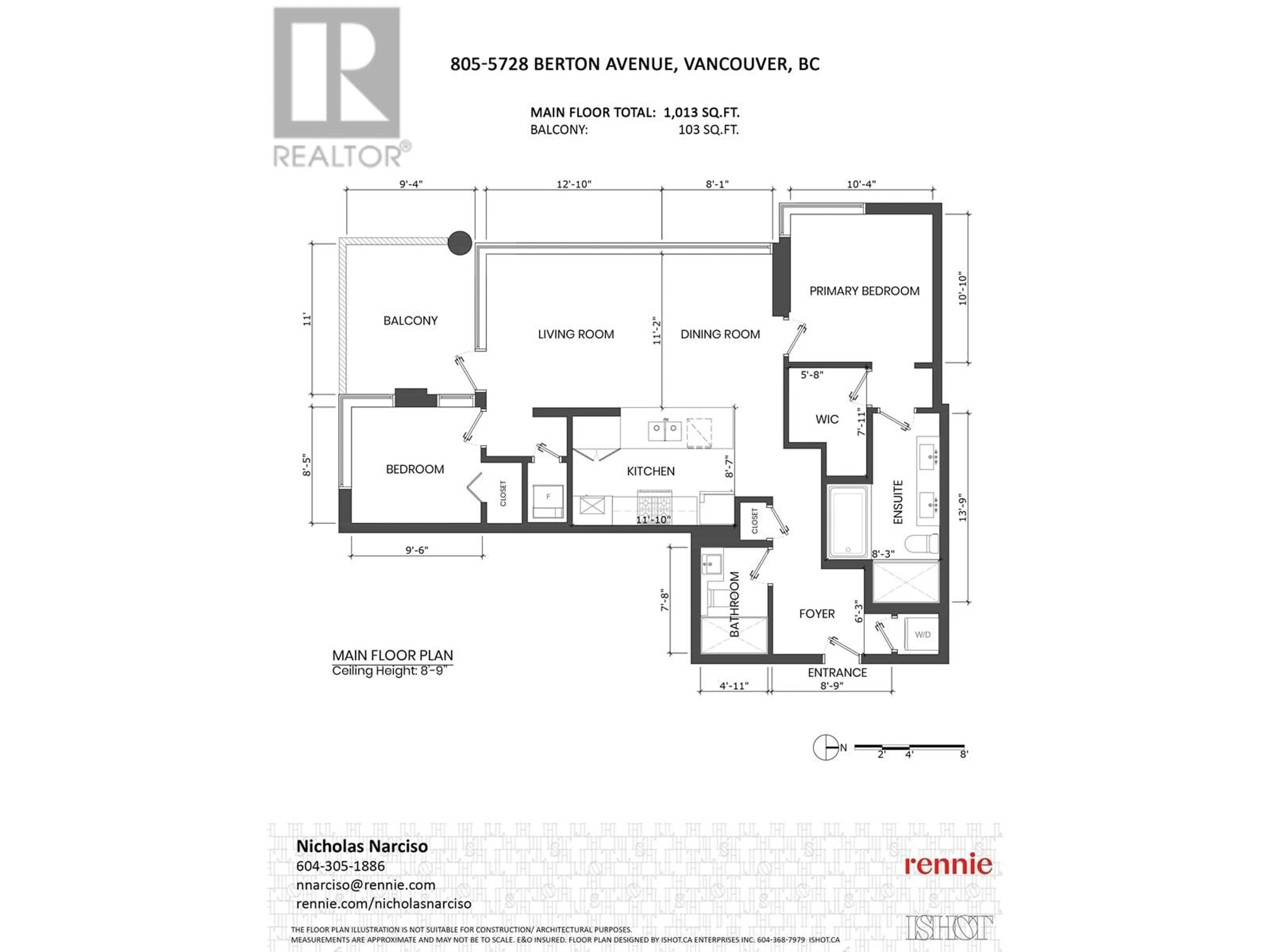 Floor plan for 805 5728 BERTON AVENUE, Vancouver British Columbia V6S0E5