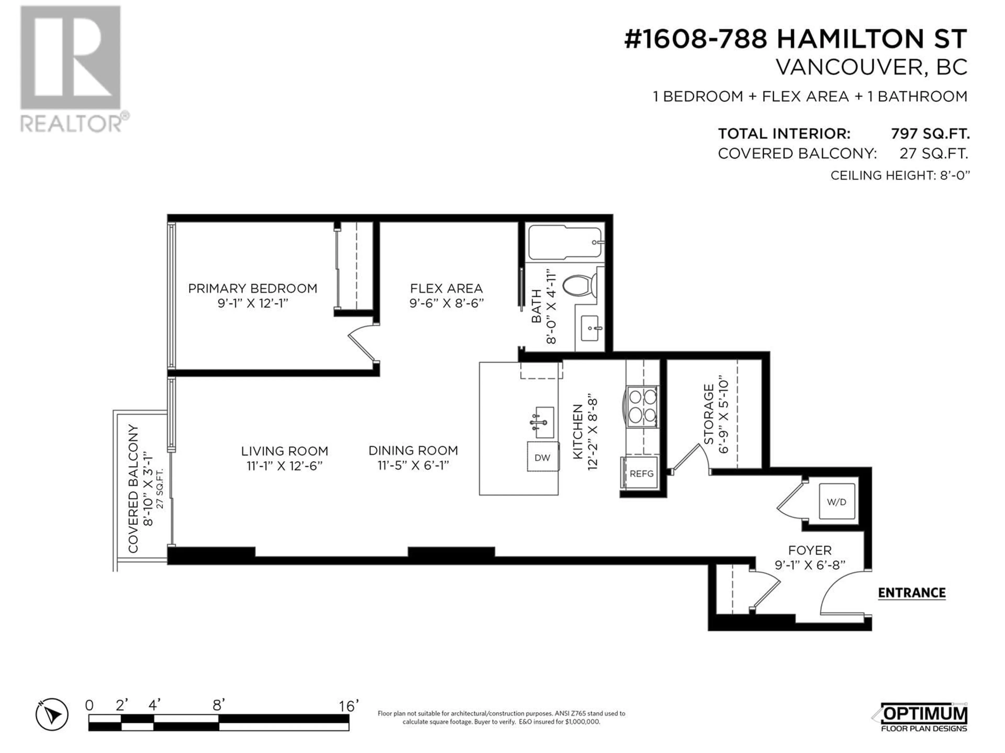 Floor plan for 1608 788 HAMILTON STREET, Vancouver British Columbia V6B0E9