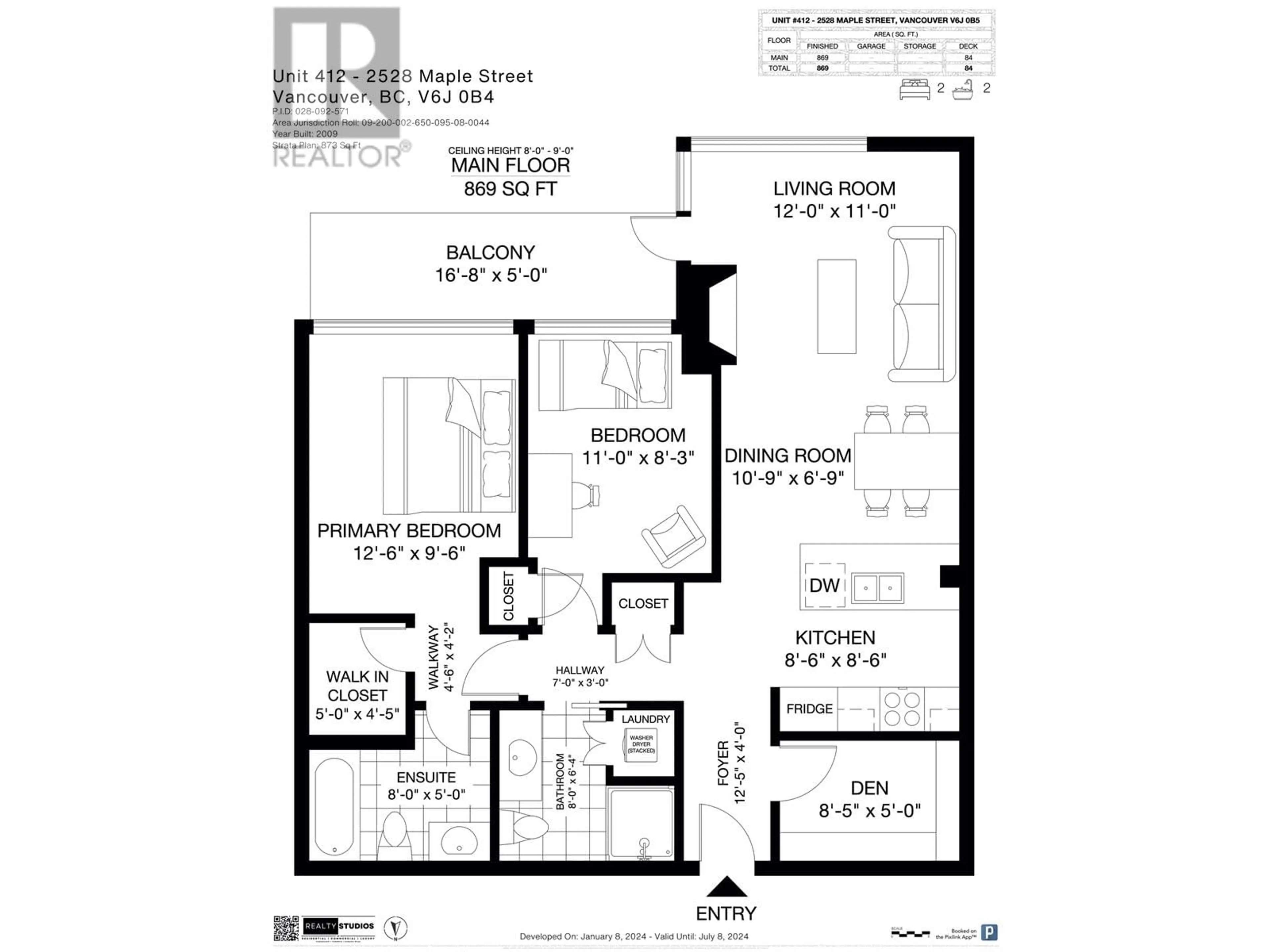 Floor plan for 412 2528 MAPLE STREET, Vancouver British Columbia V6J0B4