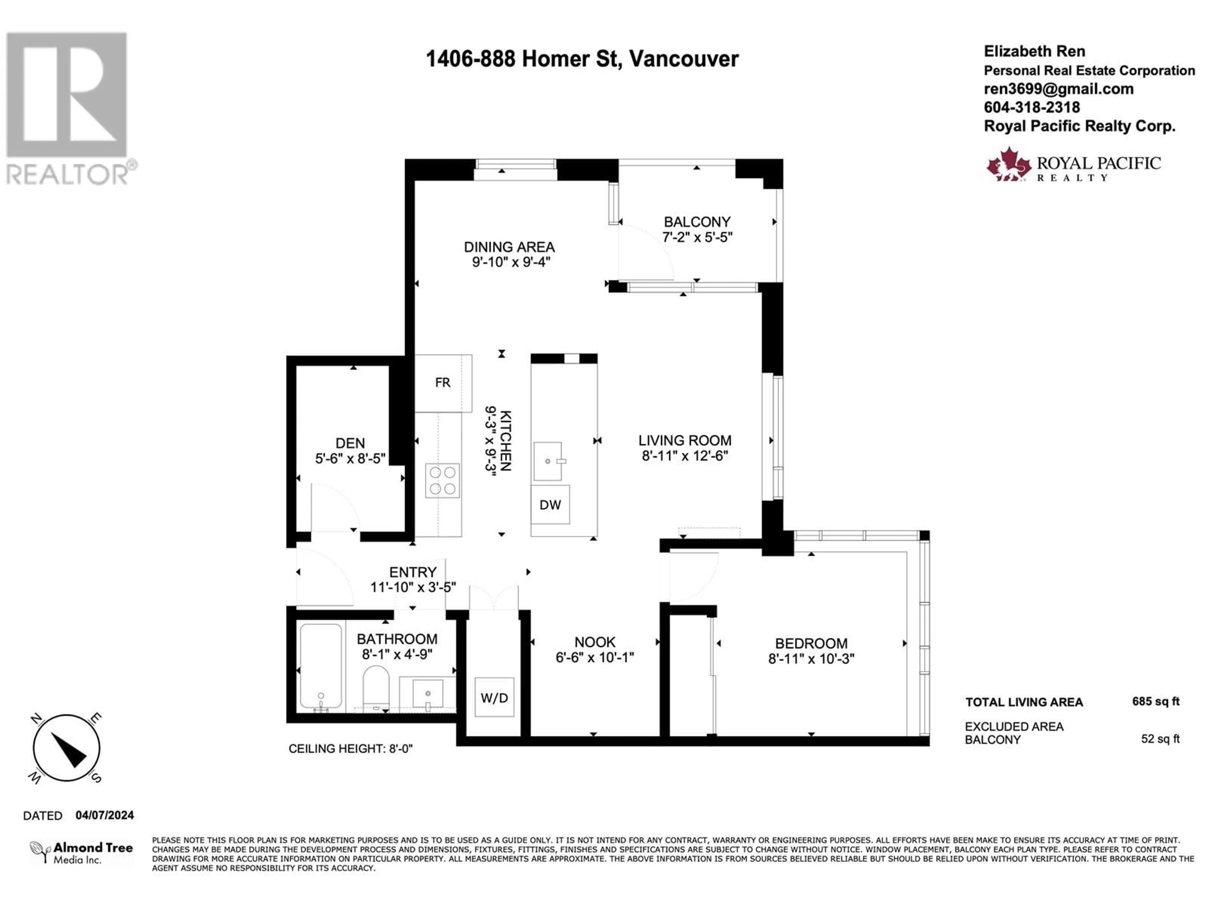 Floor plan for 1406 888 HOMER STREET, Vancouver British Columbia V6B0H7