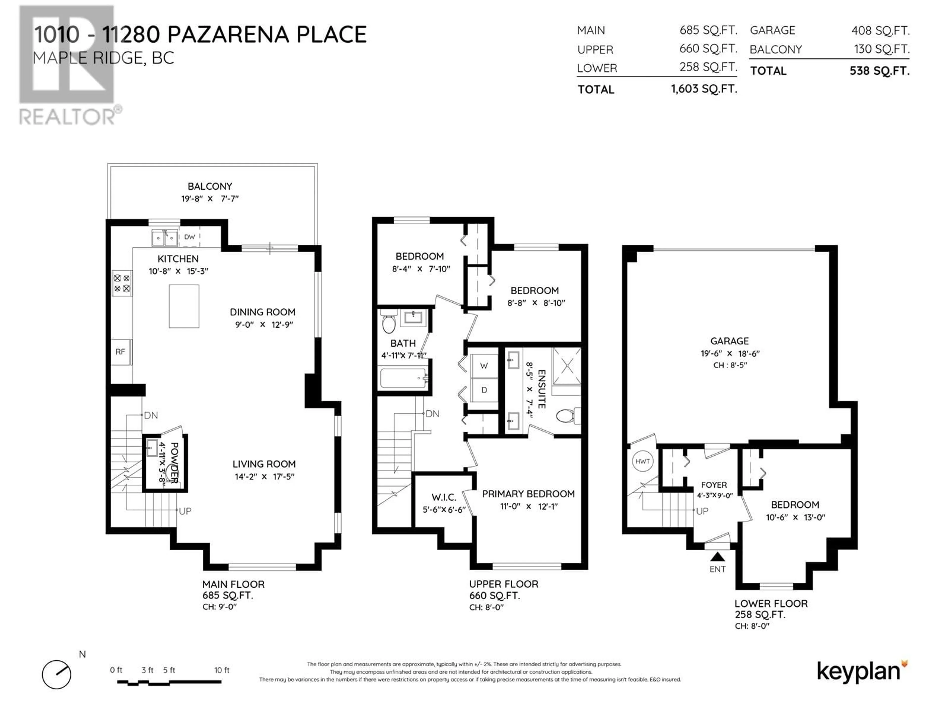 Floor plan for 1010 11280 PAZARENA PLACE, Maple Ridge British Columbia V2X9H8