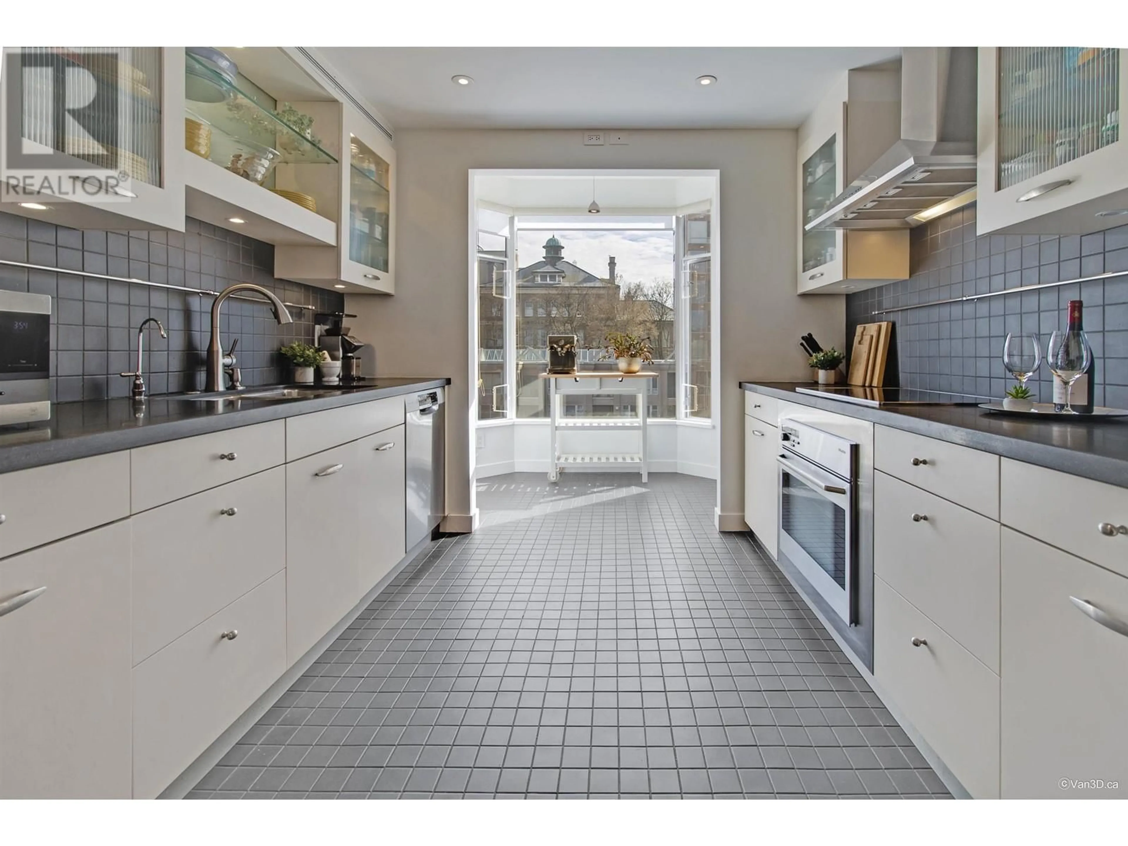 Contemporary kitchen, ceramic floors for 401 2628 ASH STREET, Vancouver British Columbia V5Z4L2