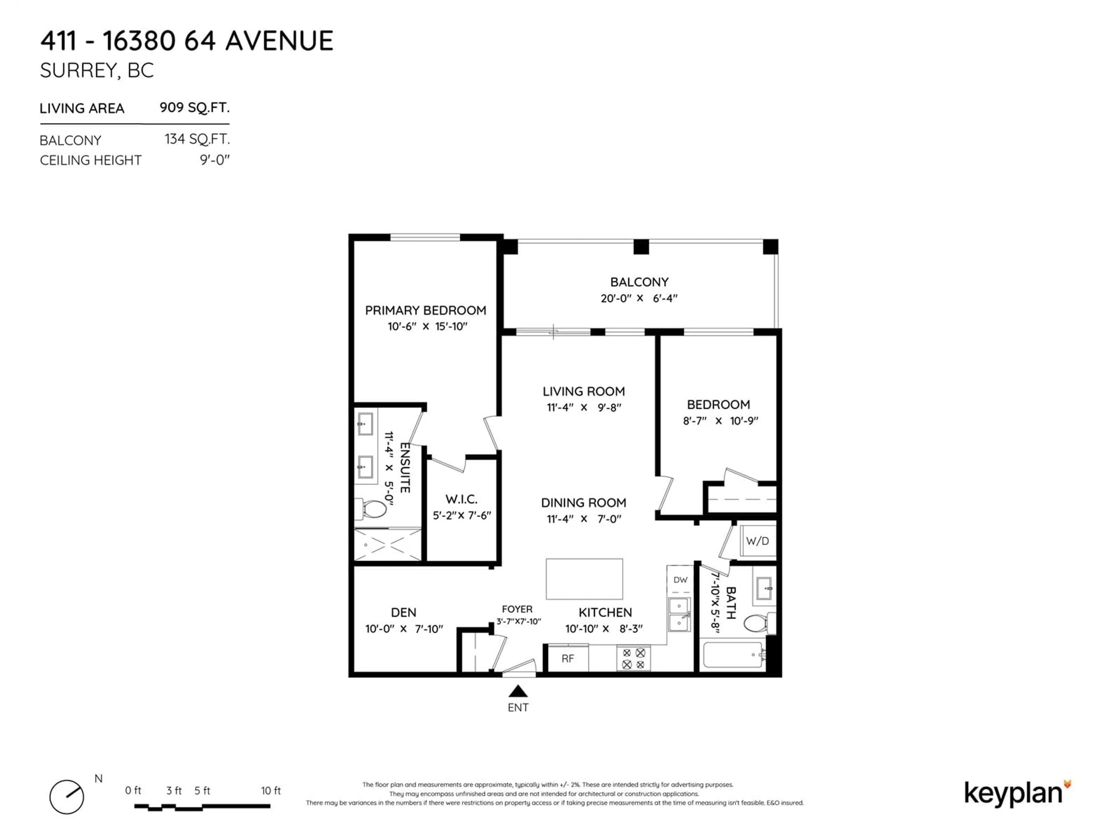 Floor plan for 411 16380 64 AVENUE, Surrey British Columbia V3S6X6