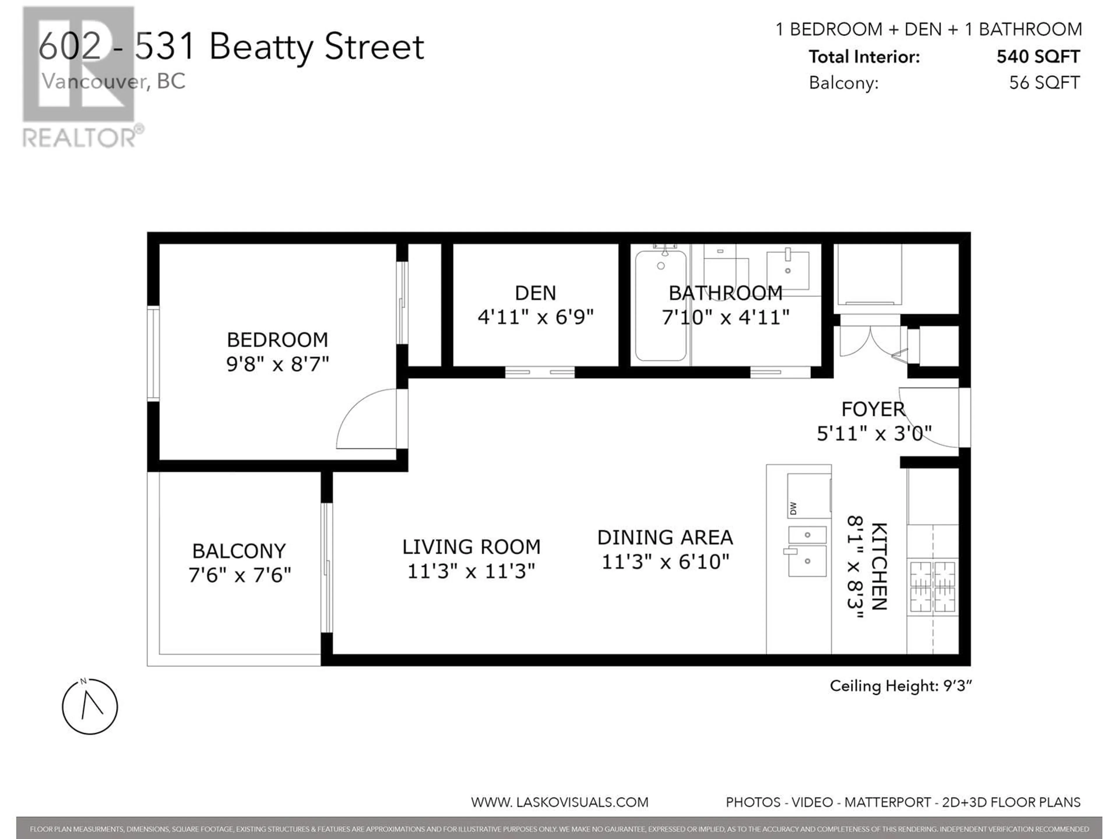 Floor plan for 602 531 BEATTY STREET, Vancouver British Columbia V6B0C5