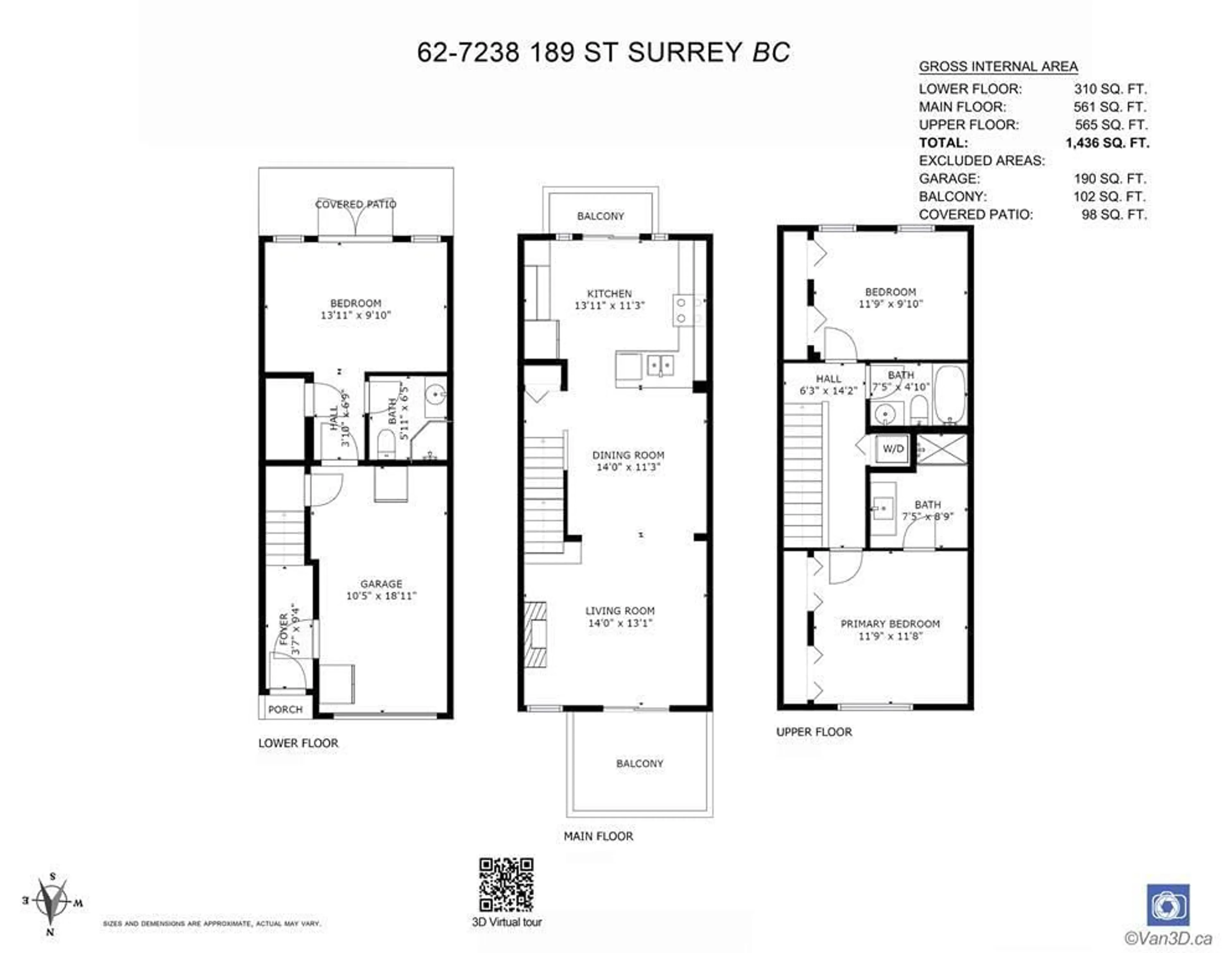 Floor plan for 62 7238 189 STREET, Surrey British Columbia V4N5Y8