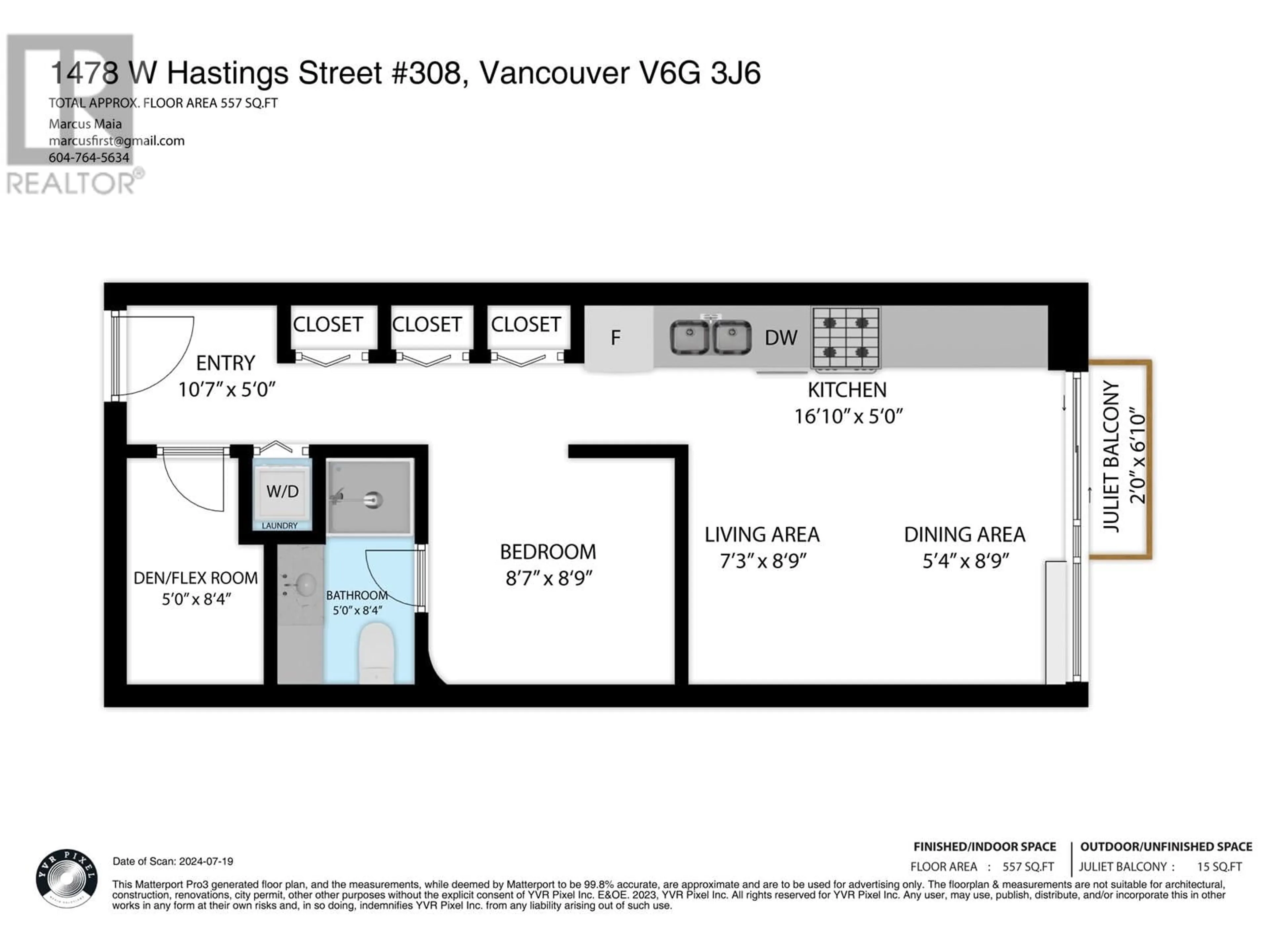 Floor plan for 308 1478 W HASTINGS STREET, Vancouver British Columbia V6G3J6