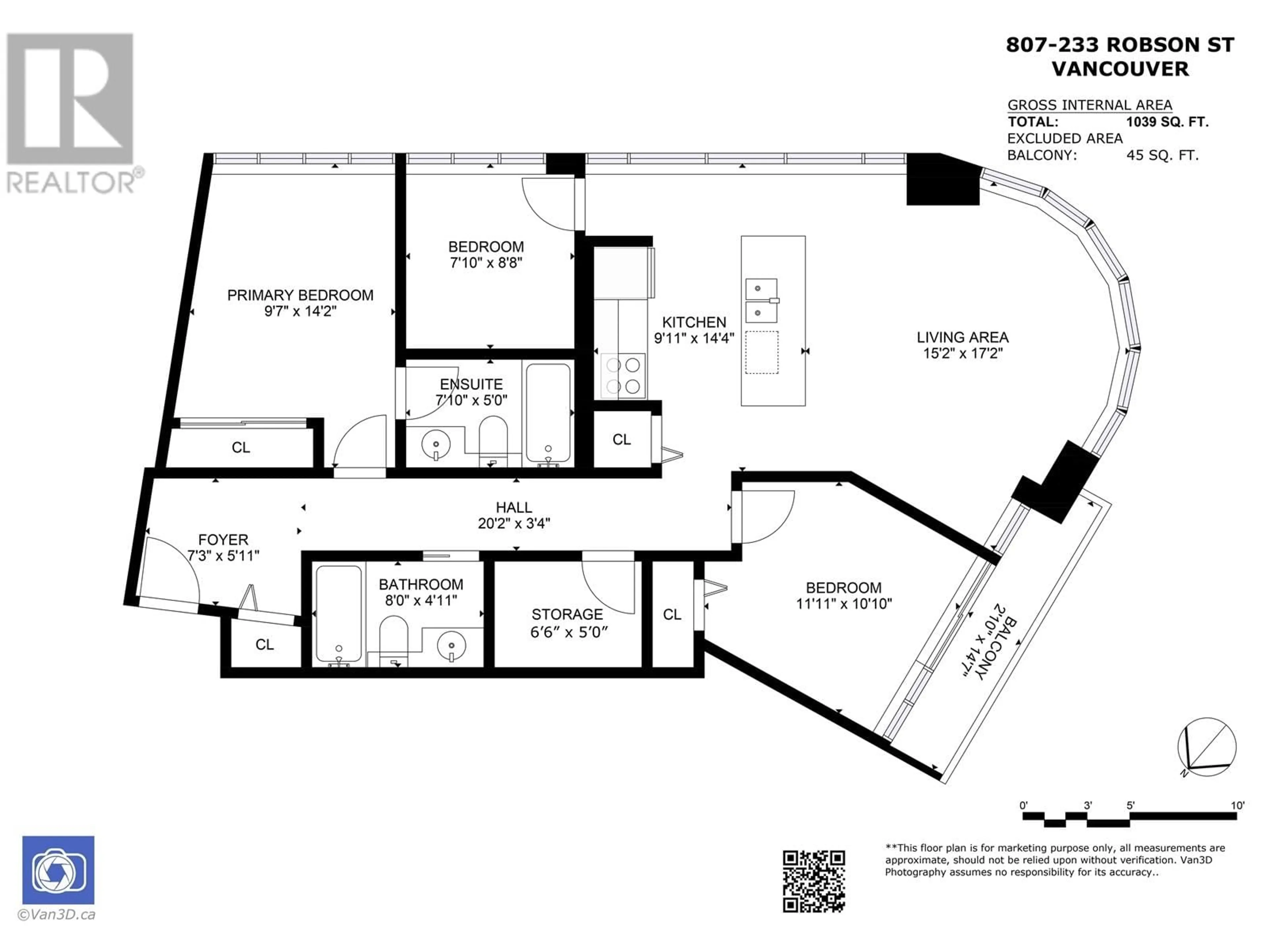 Floor plan for 807 233 ROBSON STREET, Vancouver British Columbia V6B0E8