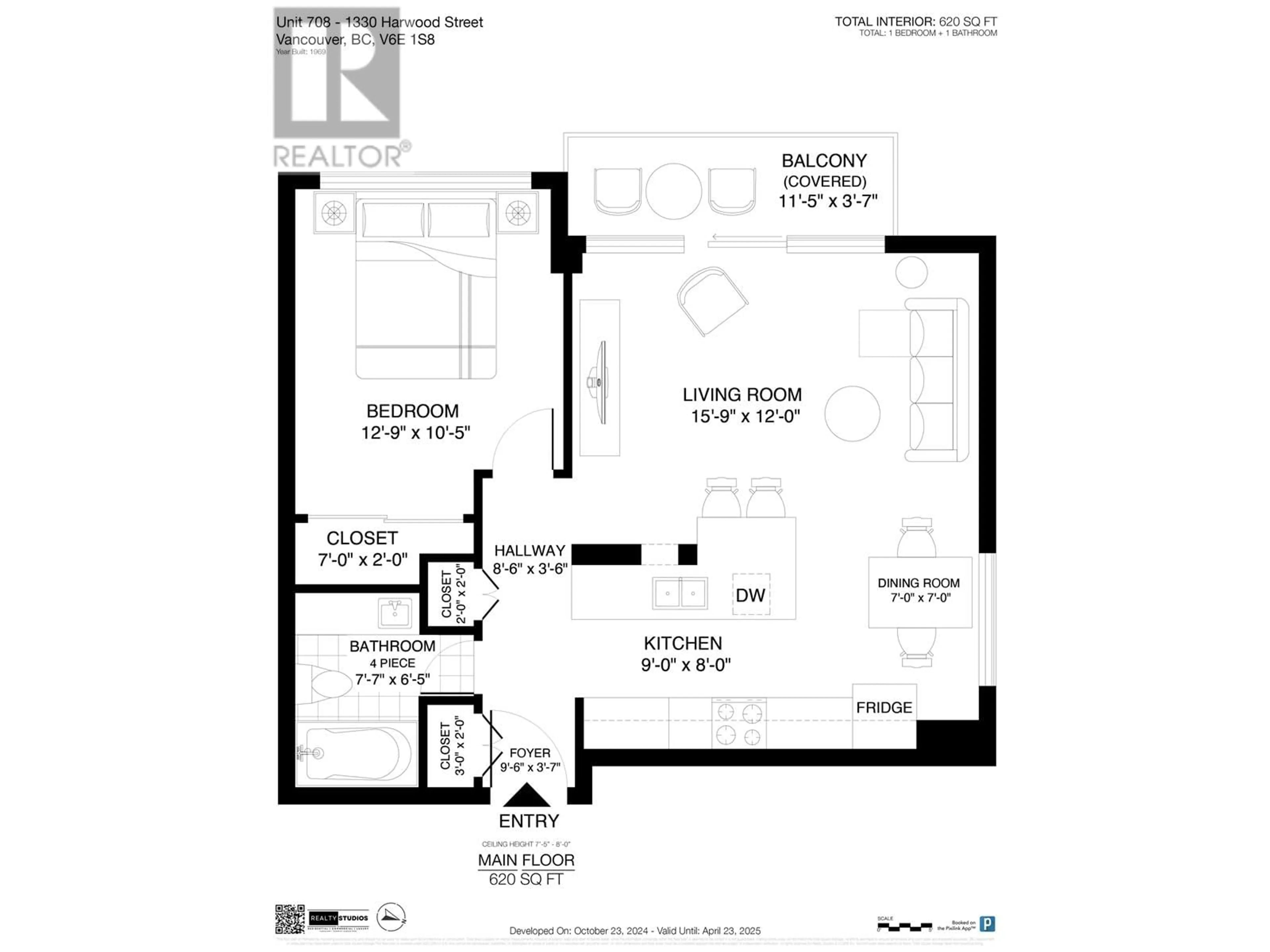 Floor plan for 708 1330 HARWOOD STREET, Vancouver British Columbia V6E1S8