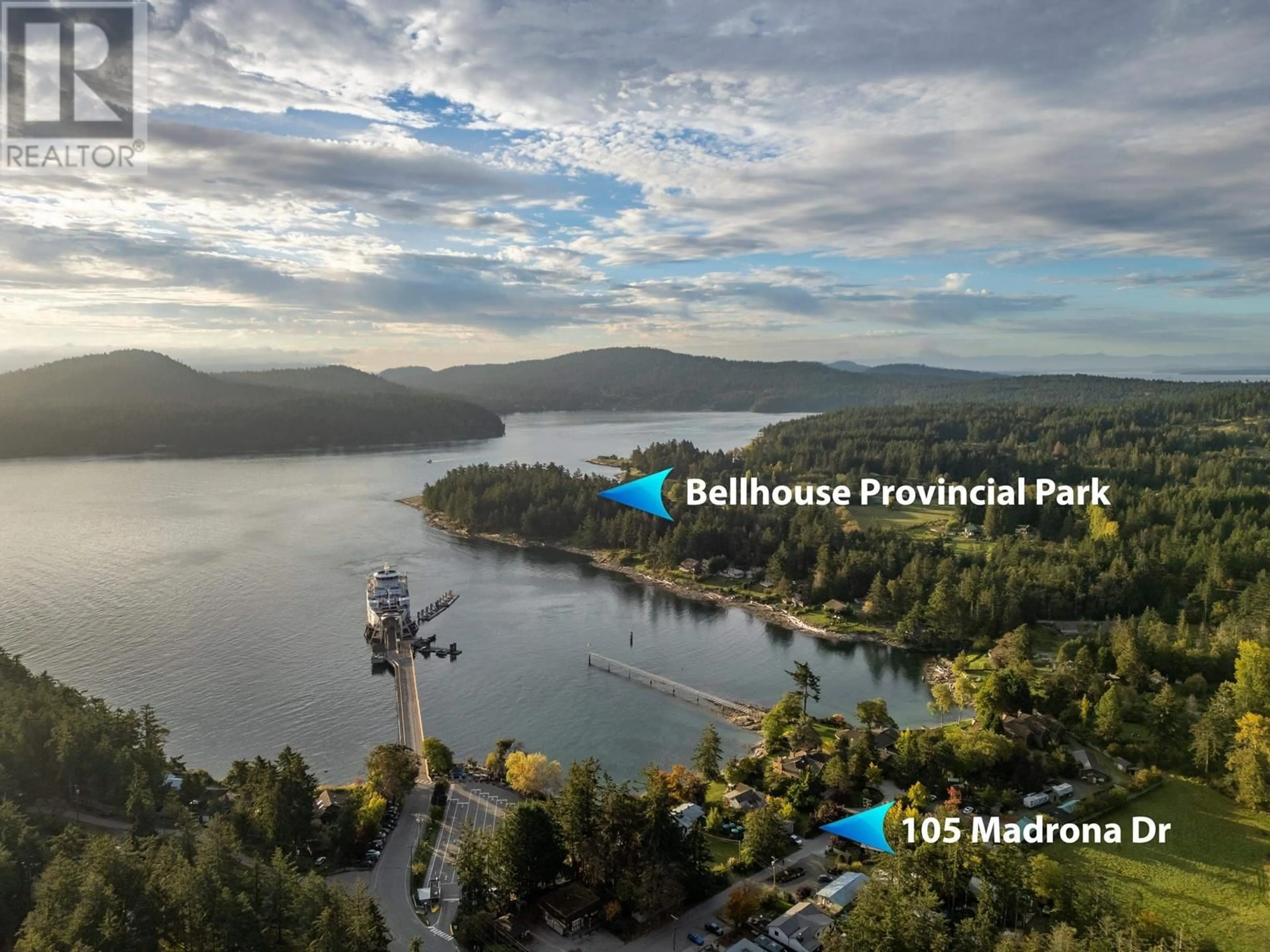 A pic from outside/outdoor area/front of a property/back of a property/a pic from drone, water/lake/river/ocean view for 105 MADRONA ROAD, Galiano Island British Columbia V0N1P0