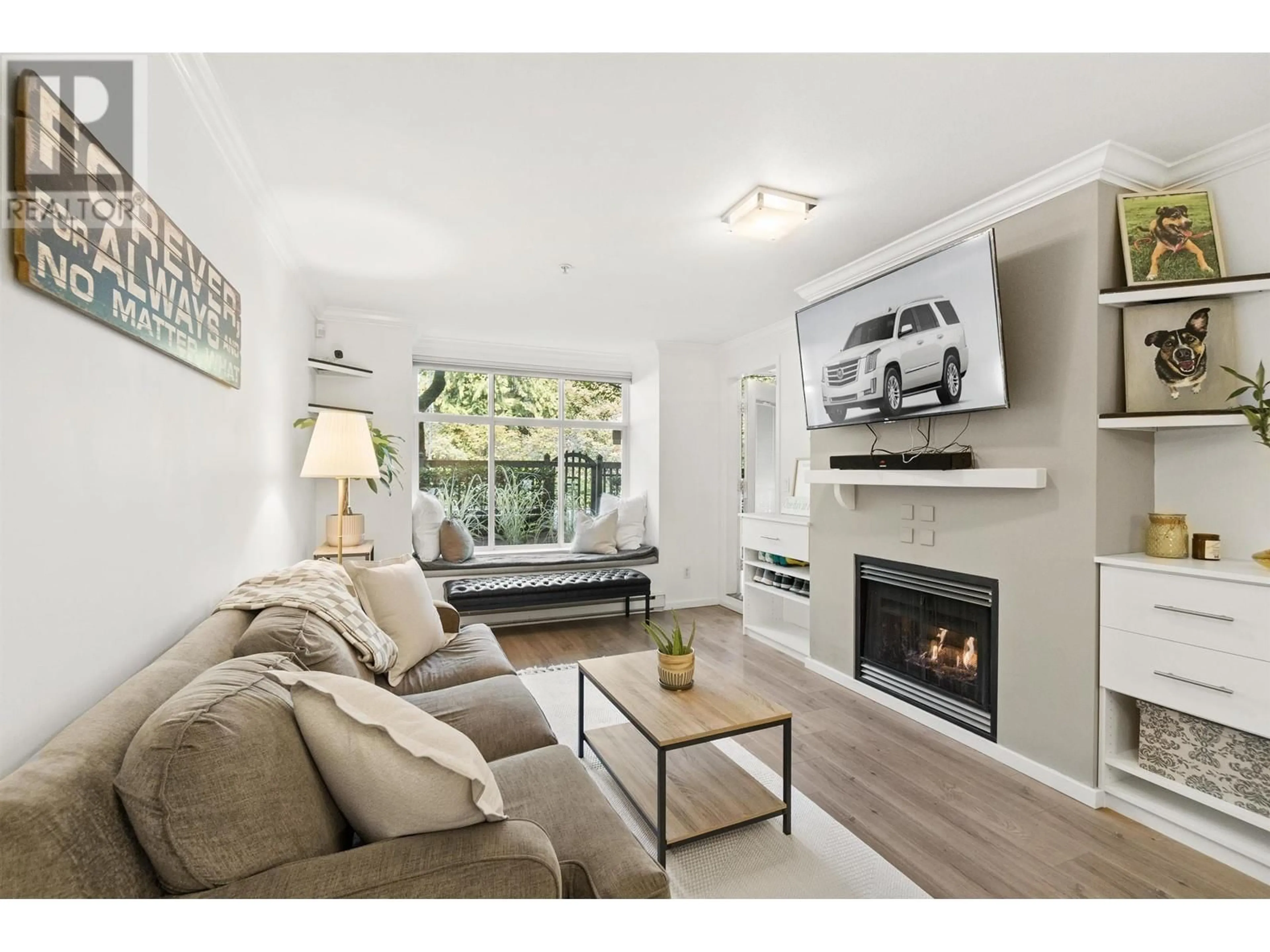 Living room, wood floors for 101 1111 LYNN VALLEY ROAD, North Vancouver British Columbia V7J3V4