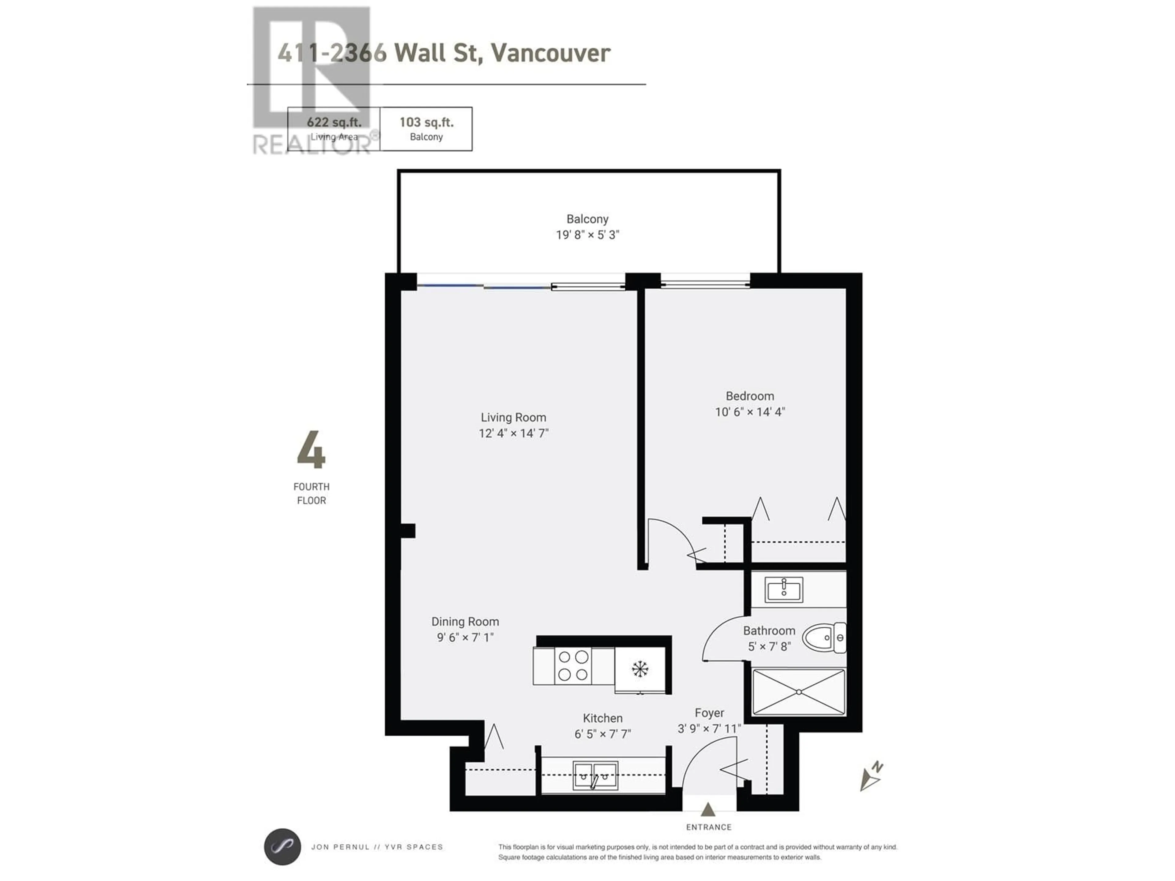 Floor plan for 411 2366 WALL STREET, Vancouver British Columbia V5L4Y1