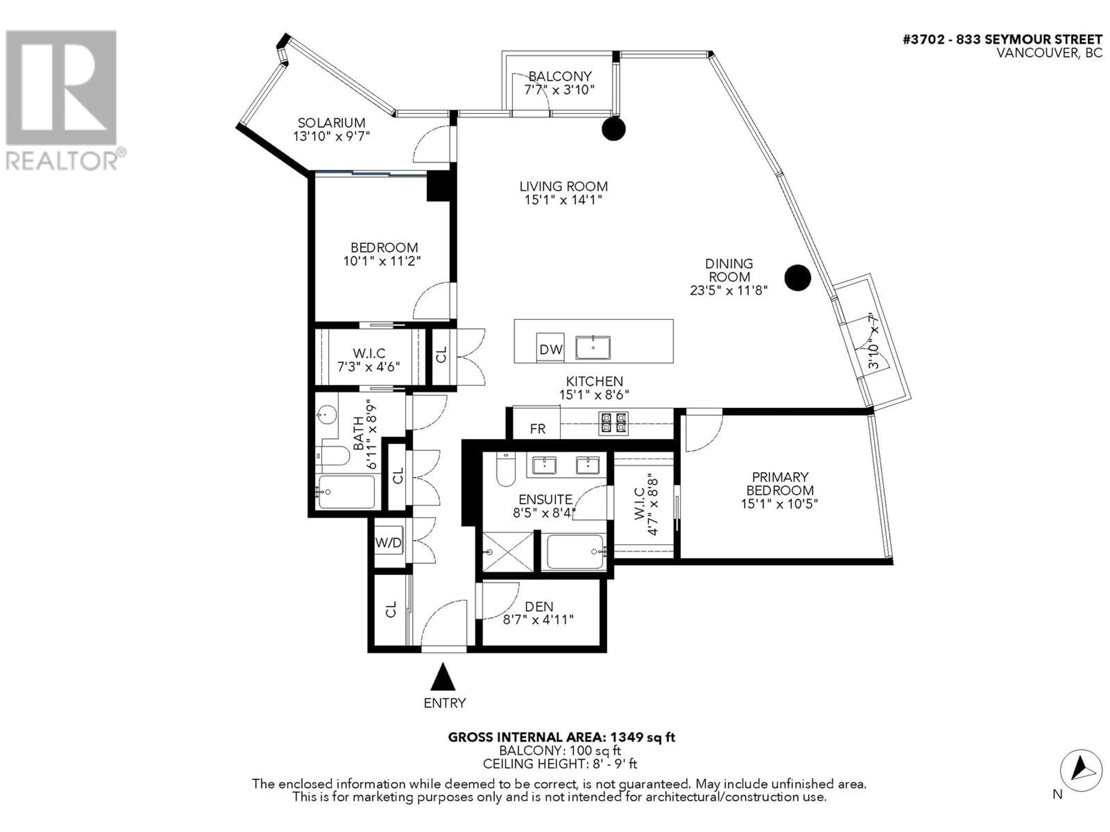 Floor plan for 3702 833 SEYMOUR STREET, Vancouver British Columbia V6B0G4