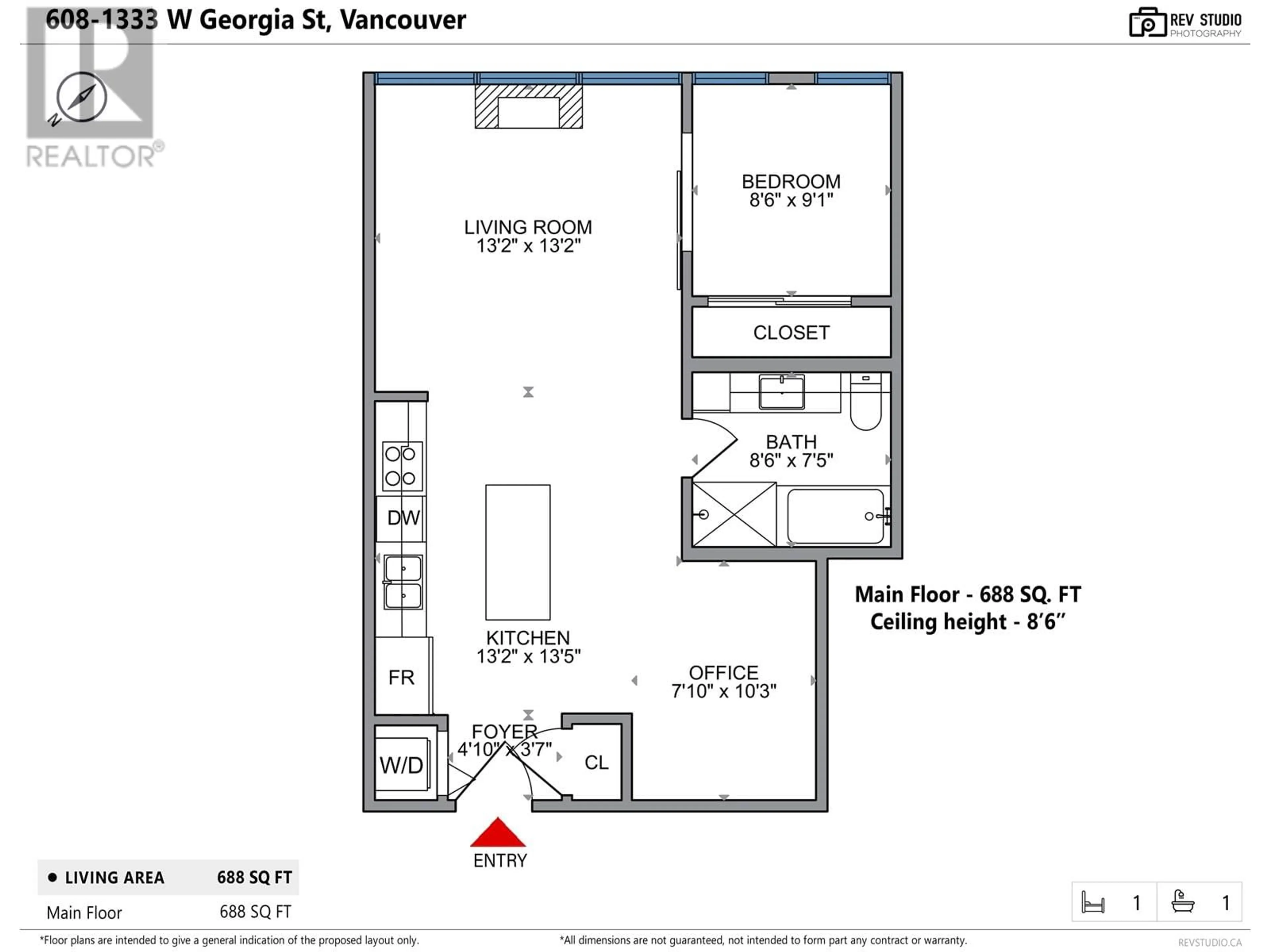 Floor plan for 608 1333 W GEORGIA STREET, Vancouver British Columbia V6E4V3