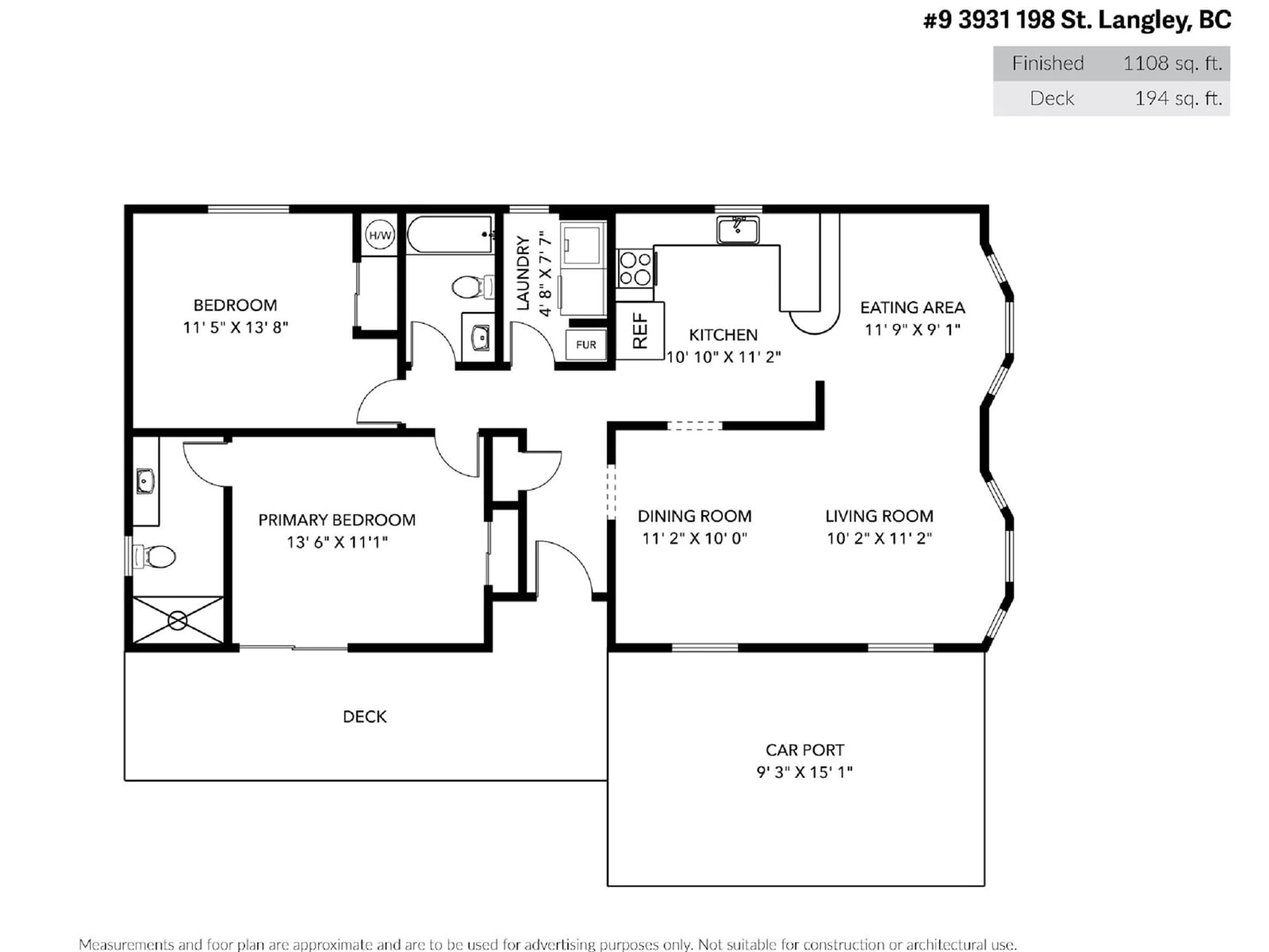 Floor plan for 9 3931 198 STREET, Langley British Columbia V3A1C9