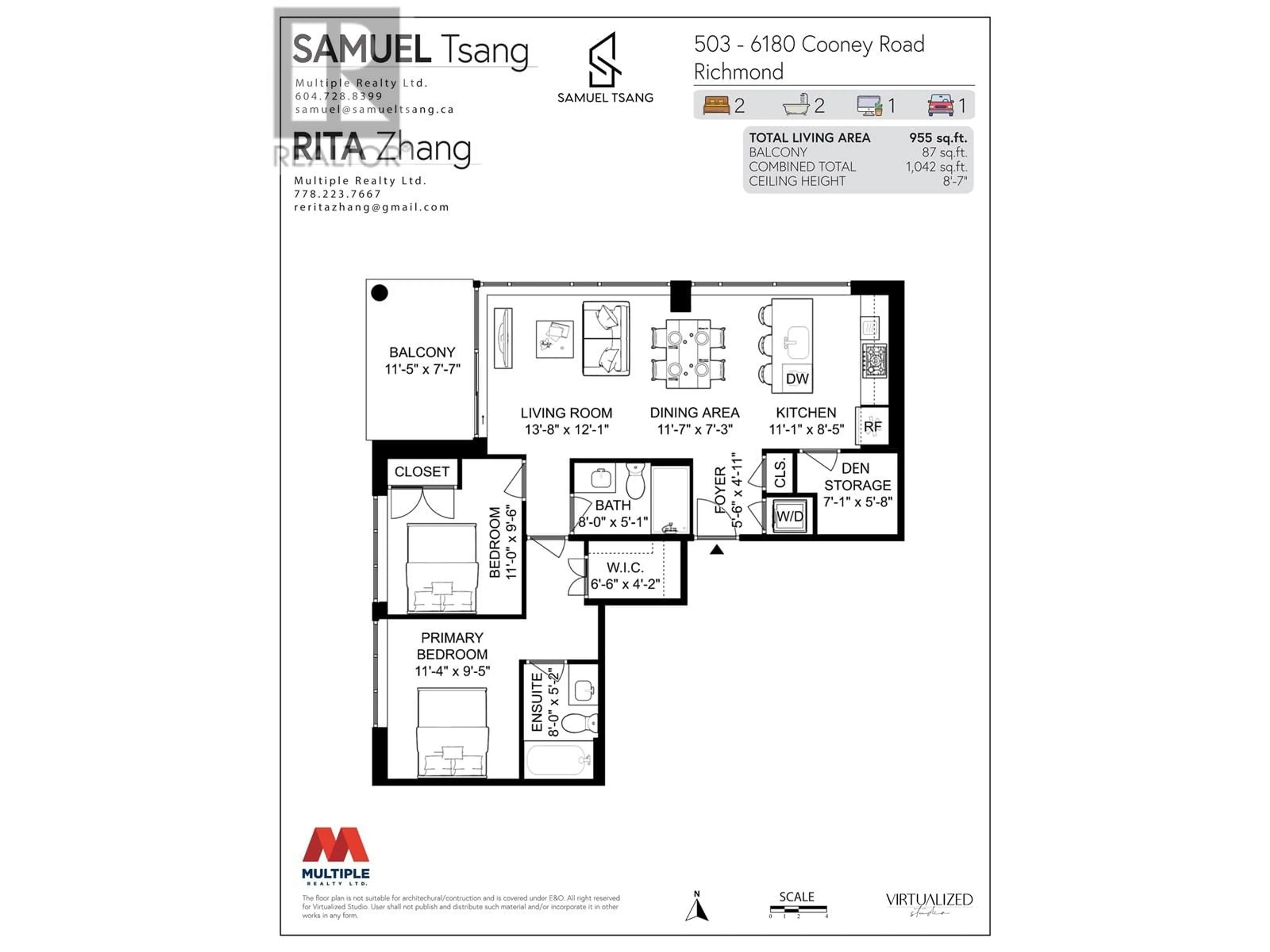 Floor plan for 503 6180 COONEY ROAD, Richmond British Columbia V6Y0H2