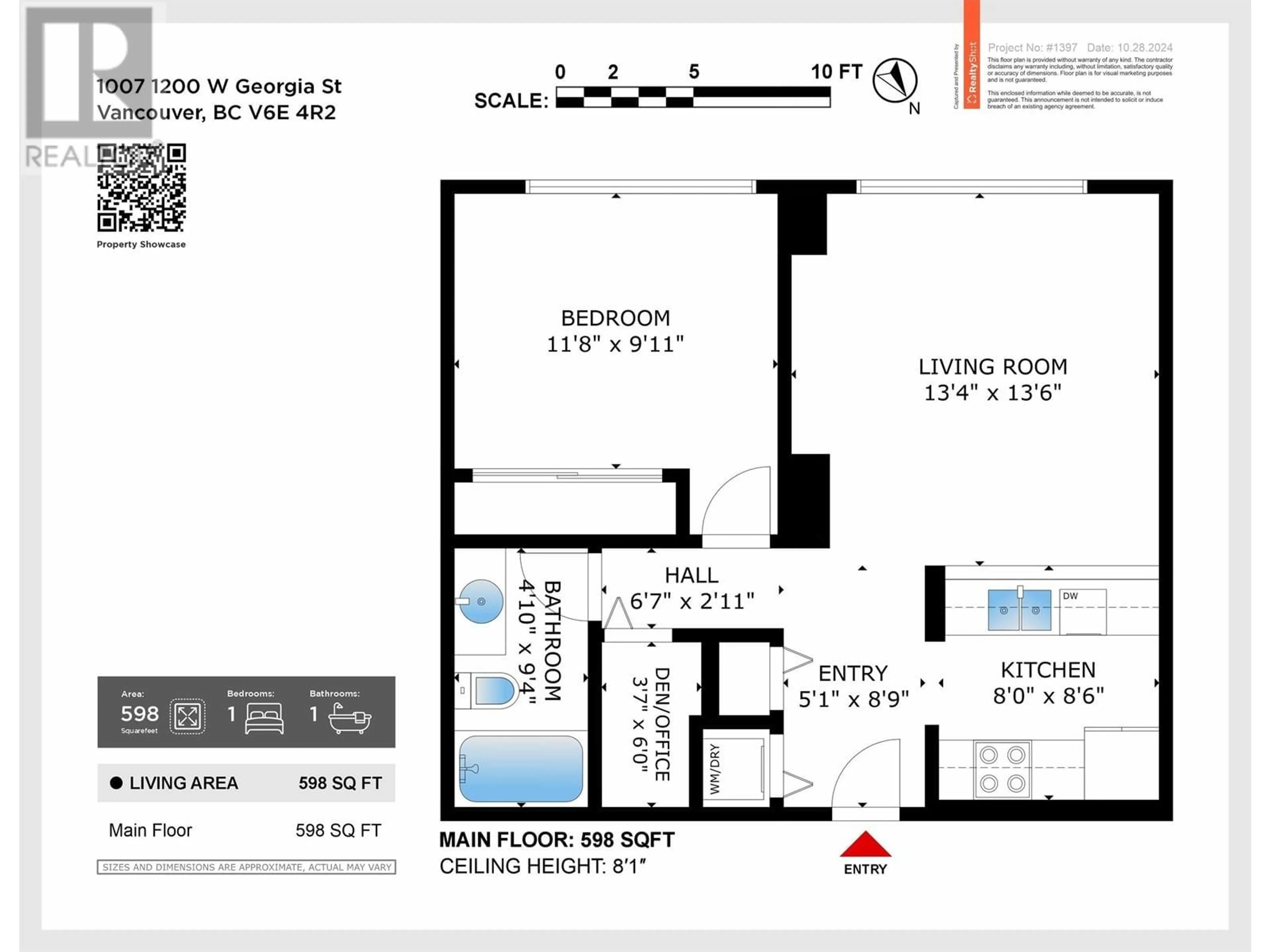 Floor plan for 1007 1200 W GEORGIA STREET, Vancouver British Columbia V6E4R2