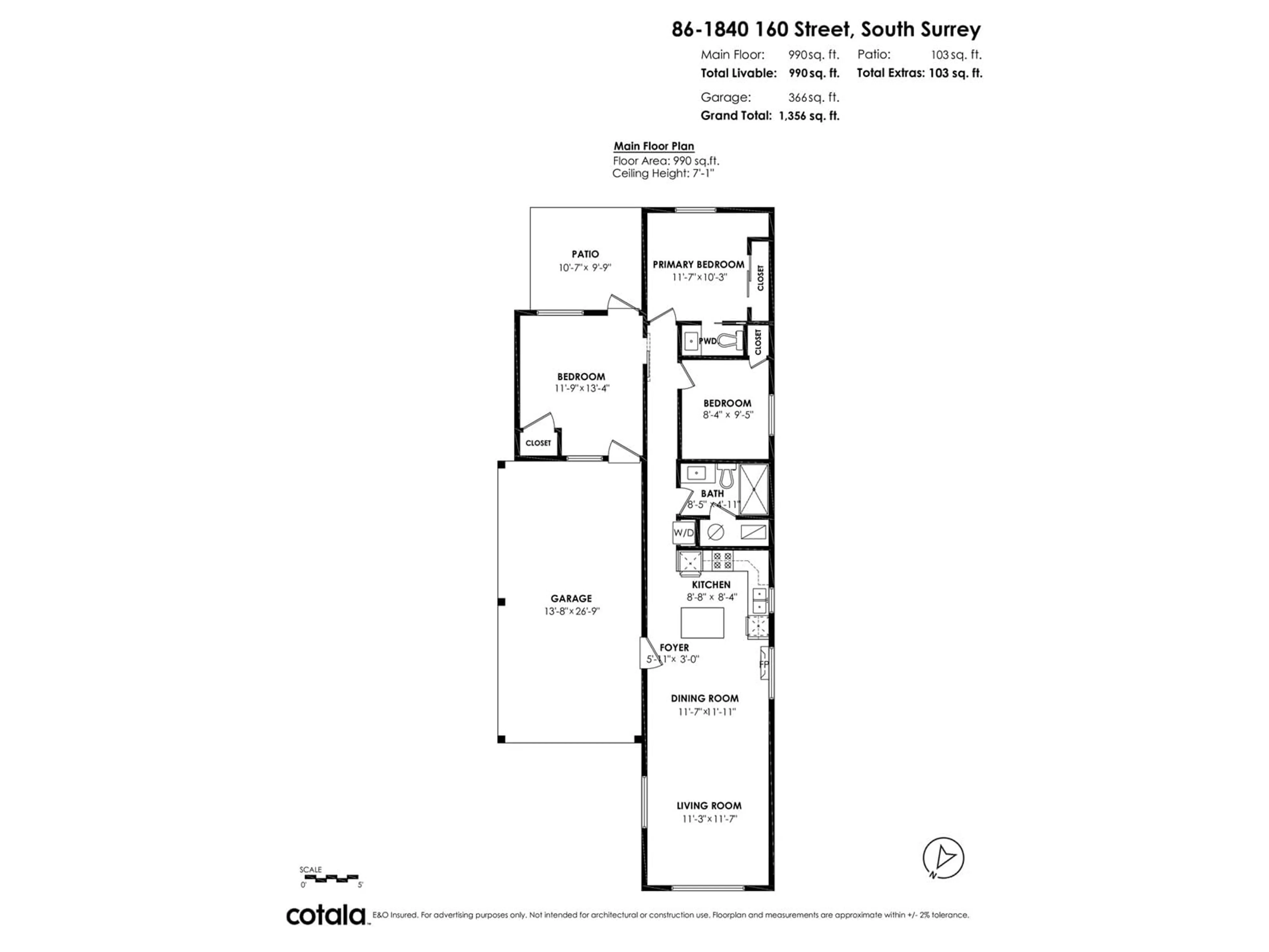 Floor plan for 86 1840 160 STREET, Surrey British Columbia V4A4X4