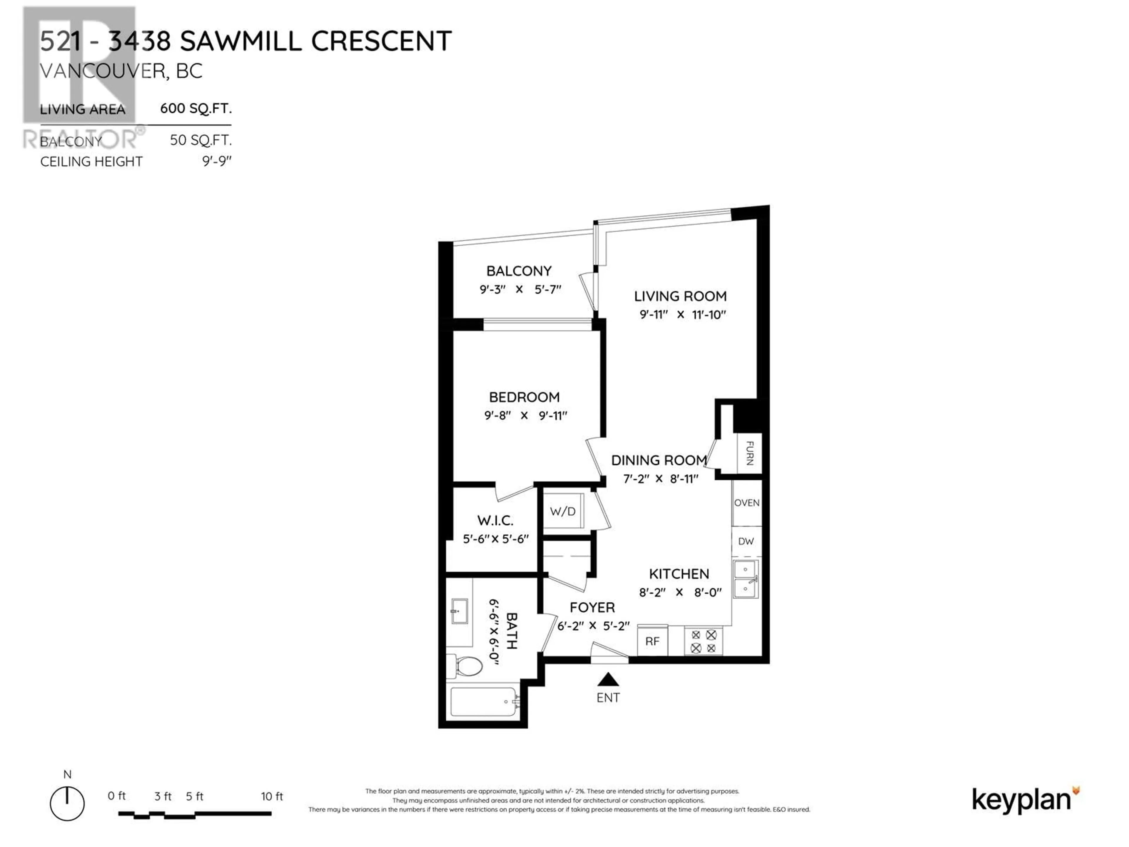 Floor plan for 521 3438 SAWMILL CRESCENT, Vancouver British Columbia V5S0E3