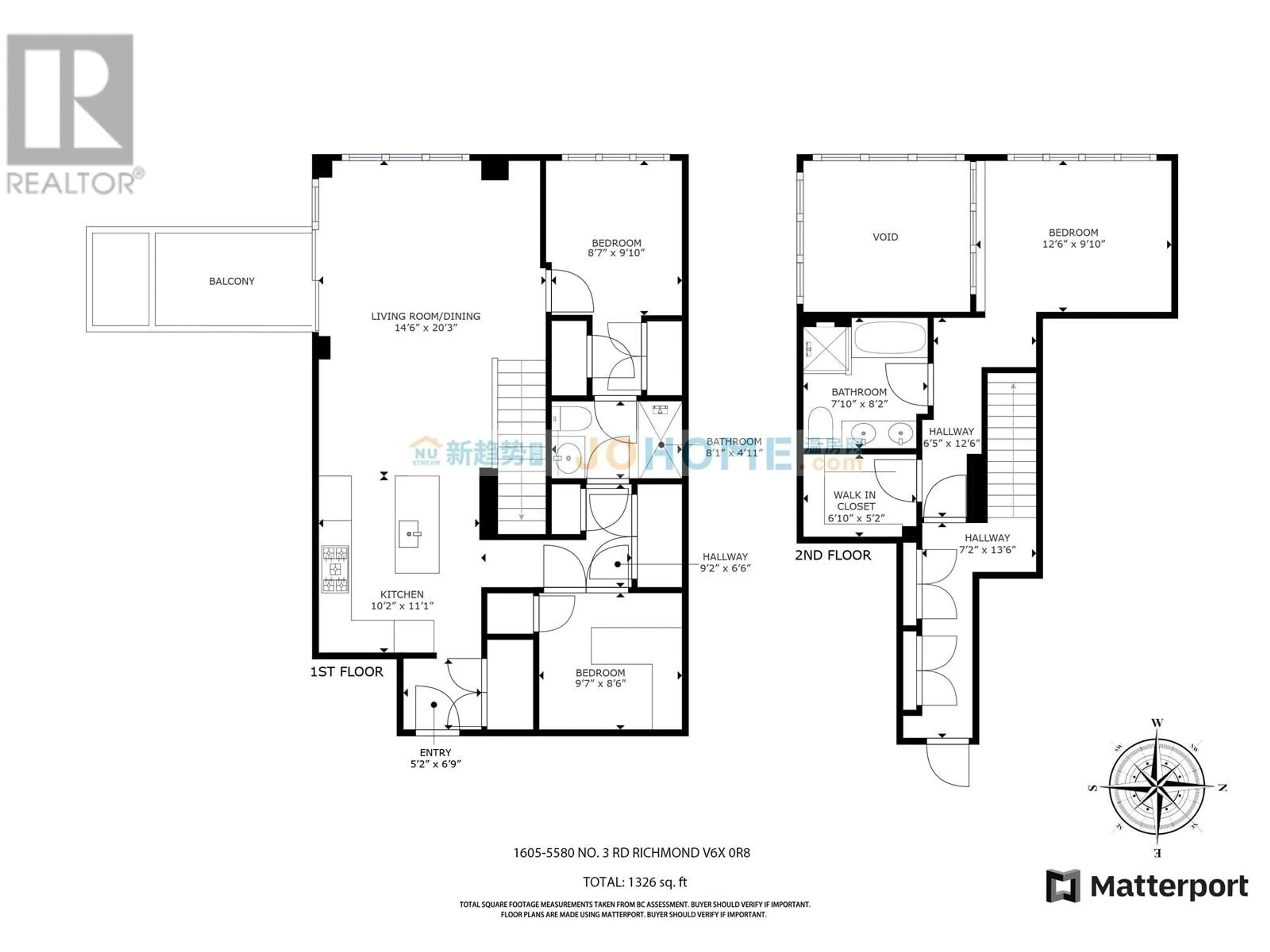 Floor plan for 1605 5580 NO. 3 ROAD, Richmond British Columbia V6X0R8