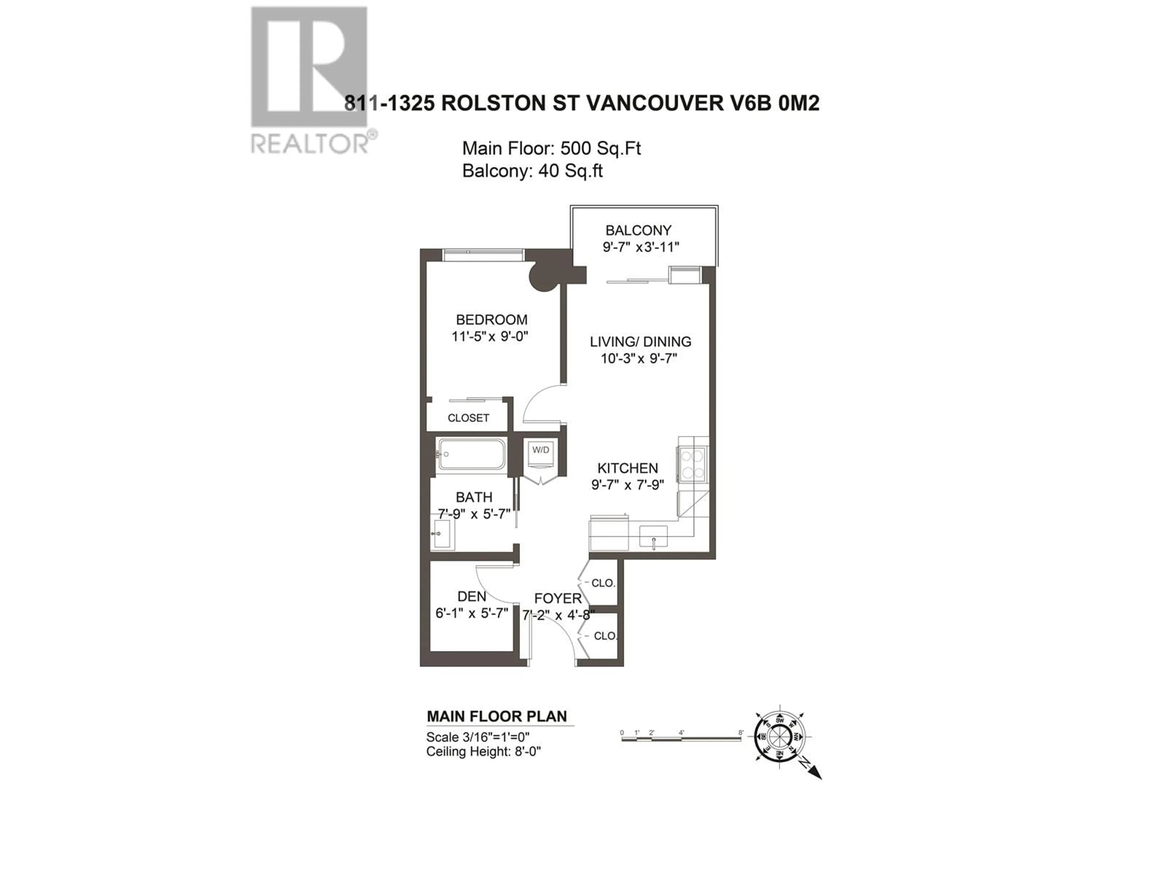 Floor plan for 811 1325 ROLSTON STREET, Vancouver British Columbia V6B0M2