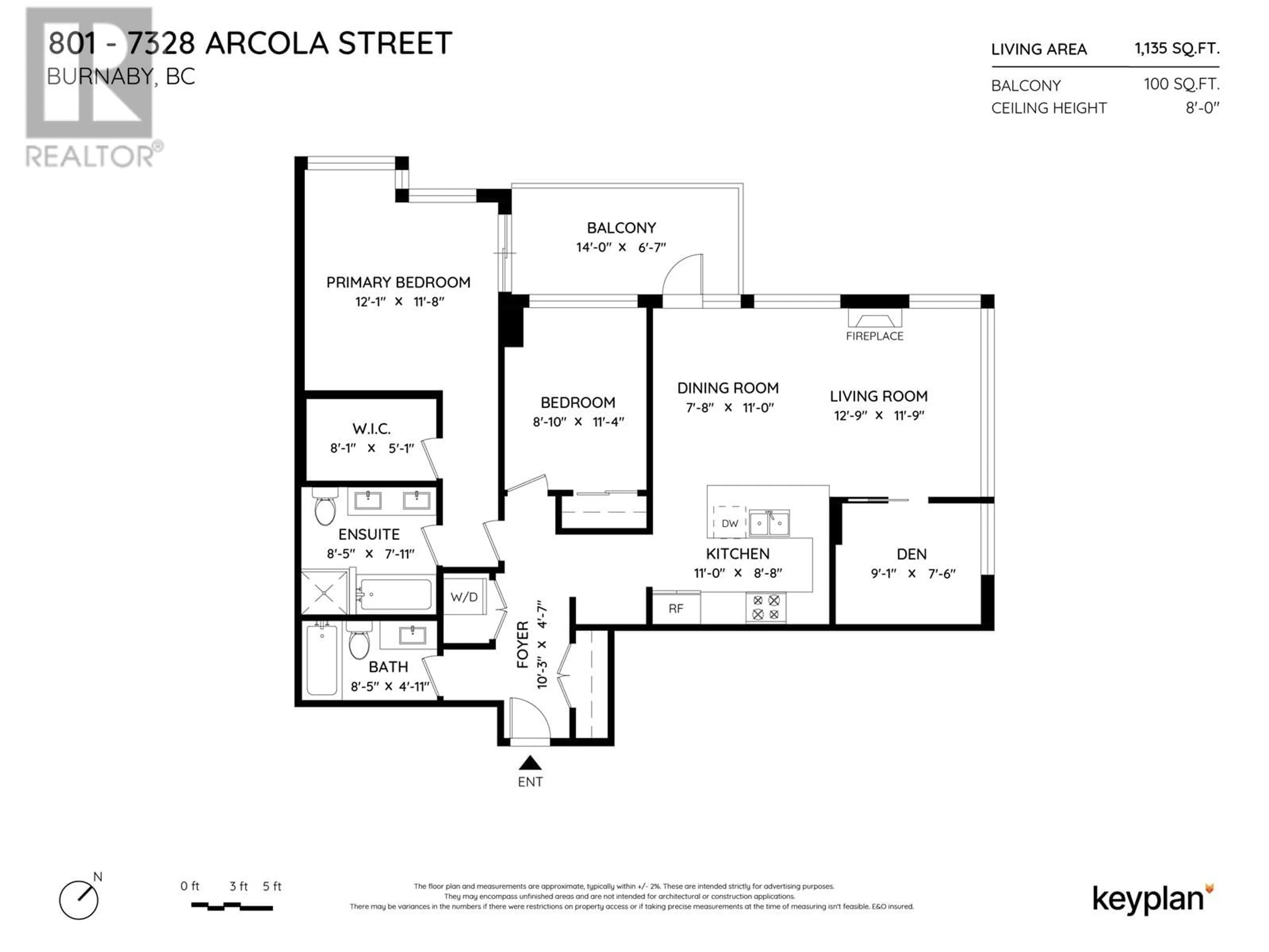 Floor plan for 801 7328 ARCOLA STREET, Burnaby British Columbia V5E0A7