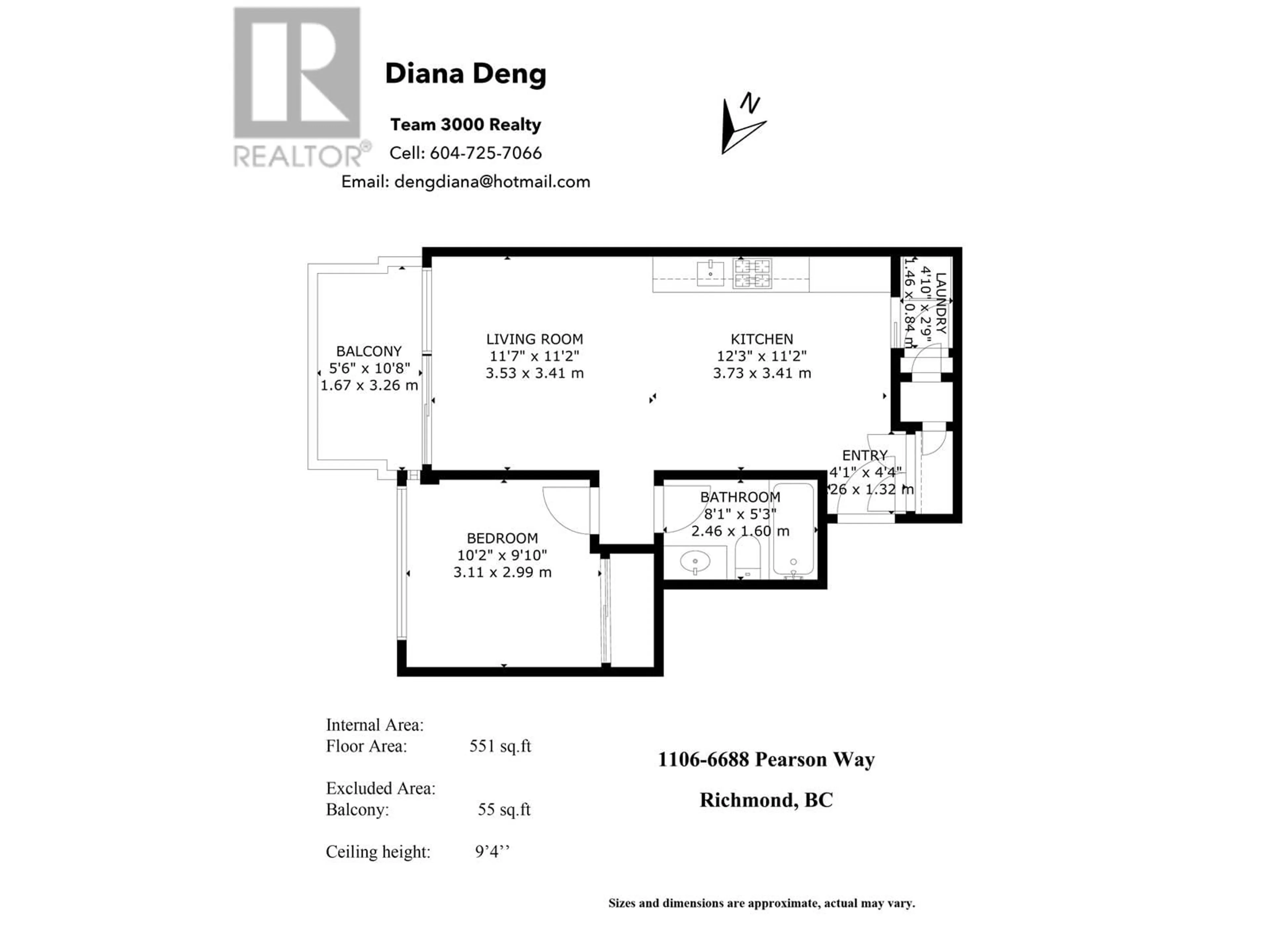 Floor plan for 1106 6688 PEARSON WAY, Richmond British Columbia V7C0E5