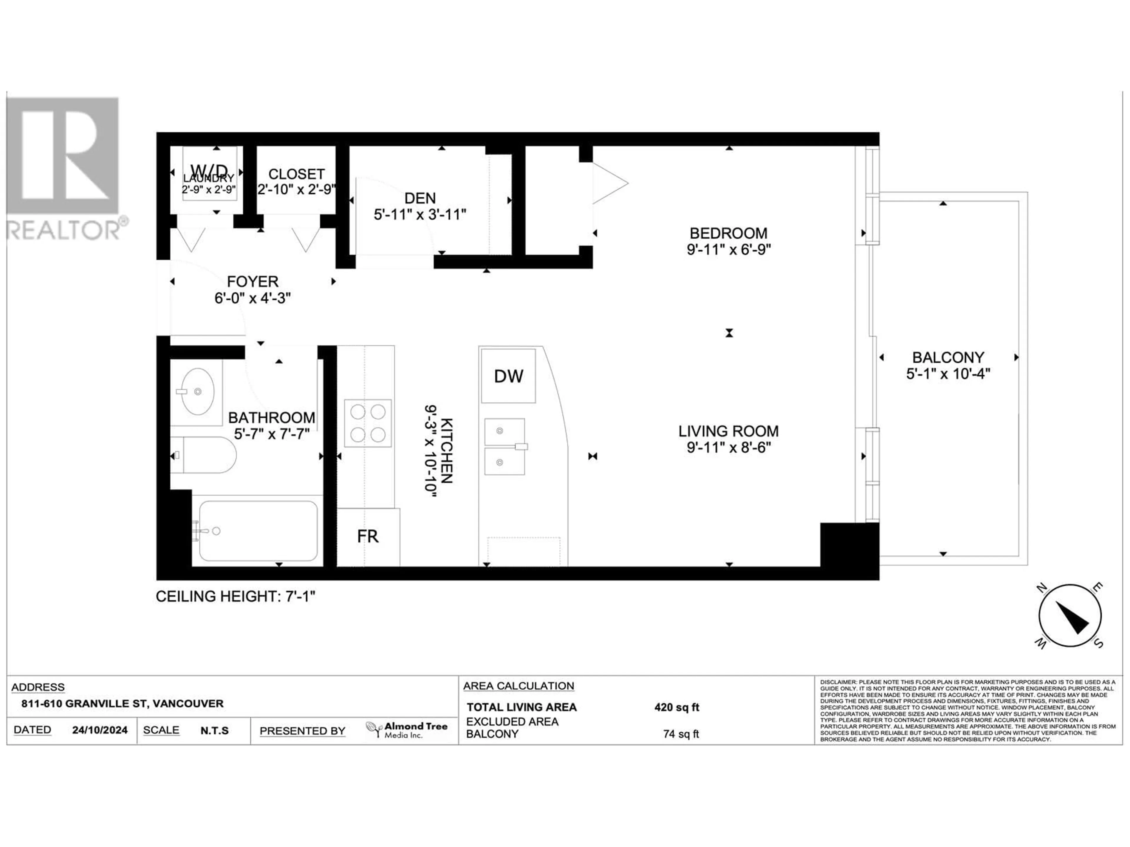 Floor plan for 811 610 GRANVILLE STREET, Vancouver British Columbia V6C3T3