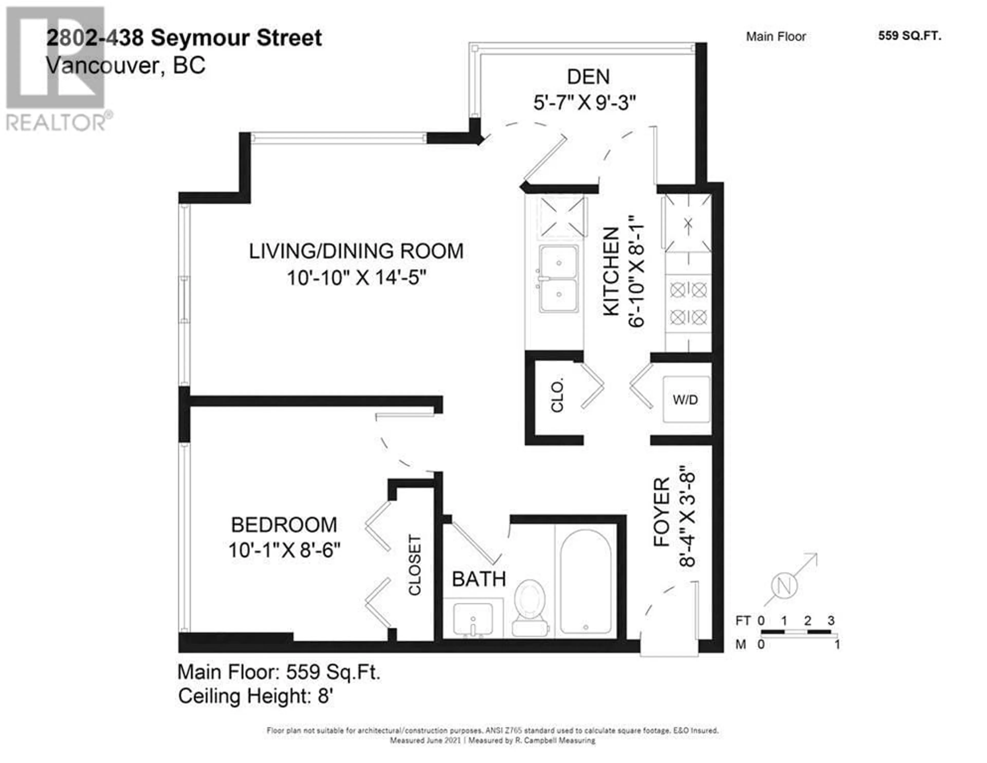 Floor plan for 2802 438 SEYMOUR STREET, Vancouver British Columbia V6B6H4