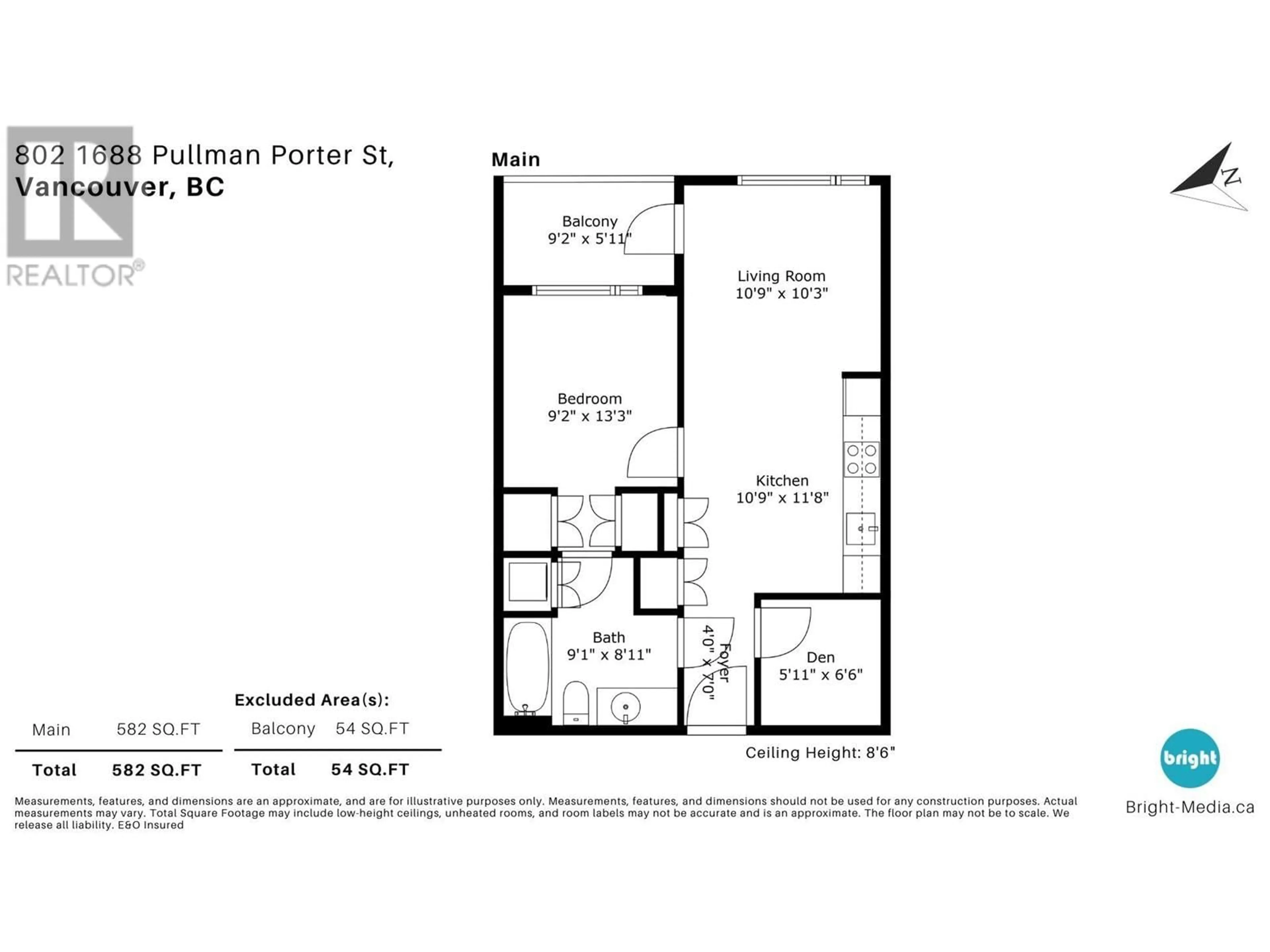 Floor plan for 802 1688 PULLMAN PORTER STREET, Vancouver British Columbia V6A0H3