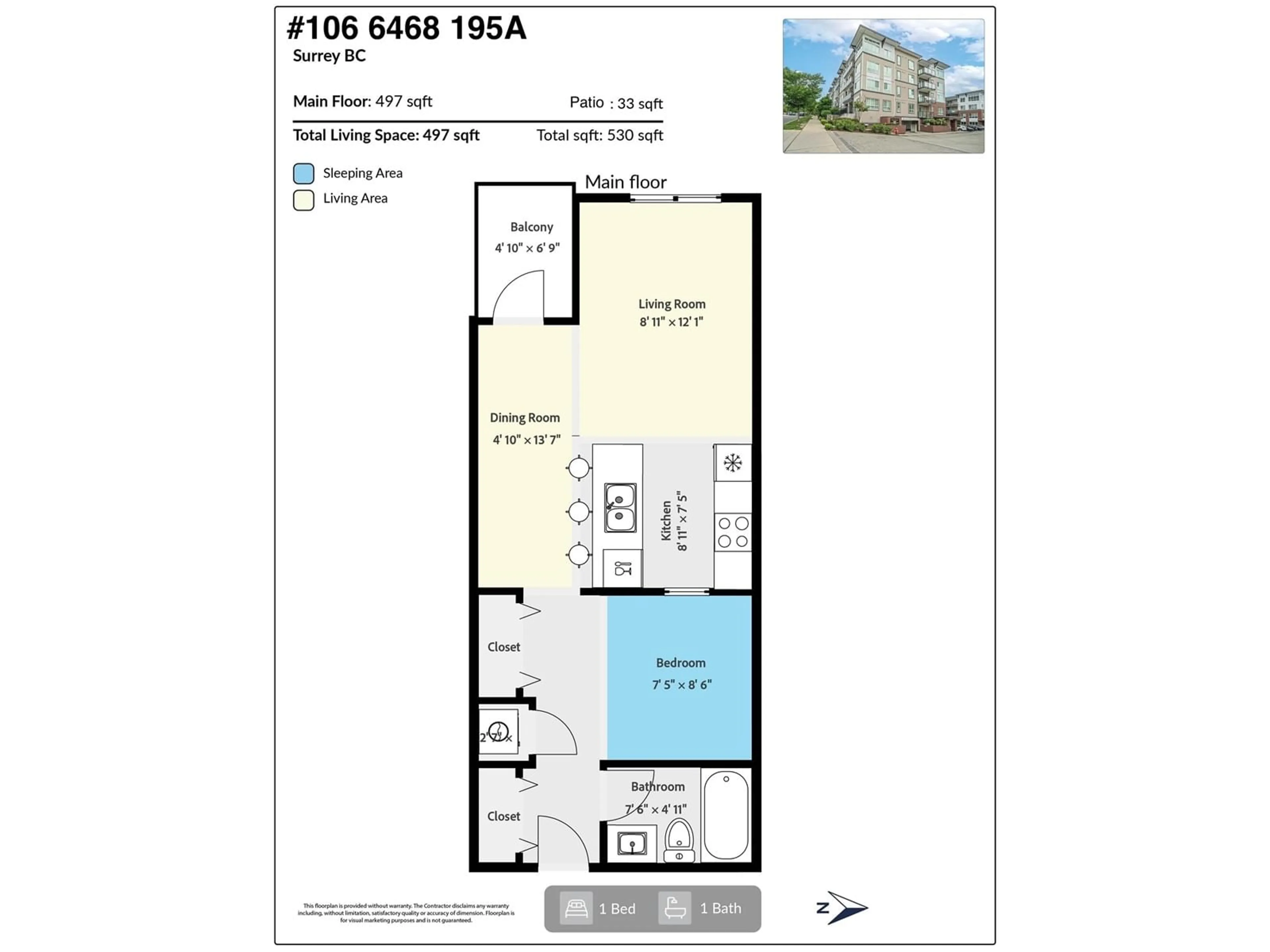 Floor plan for 106 6468 195A STREET, Surrey British Columbia V4N6R6