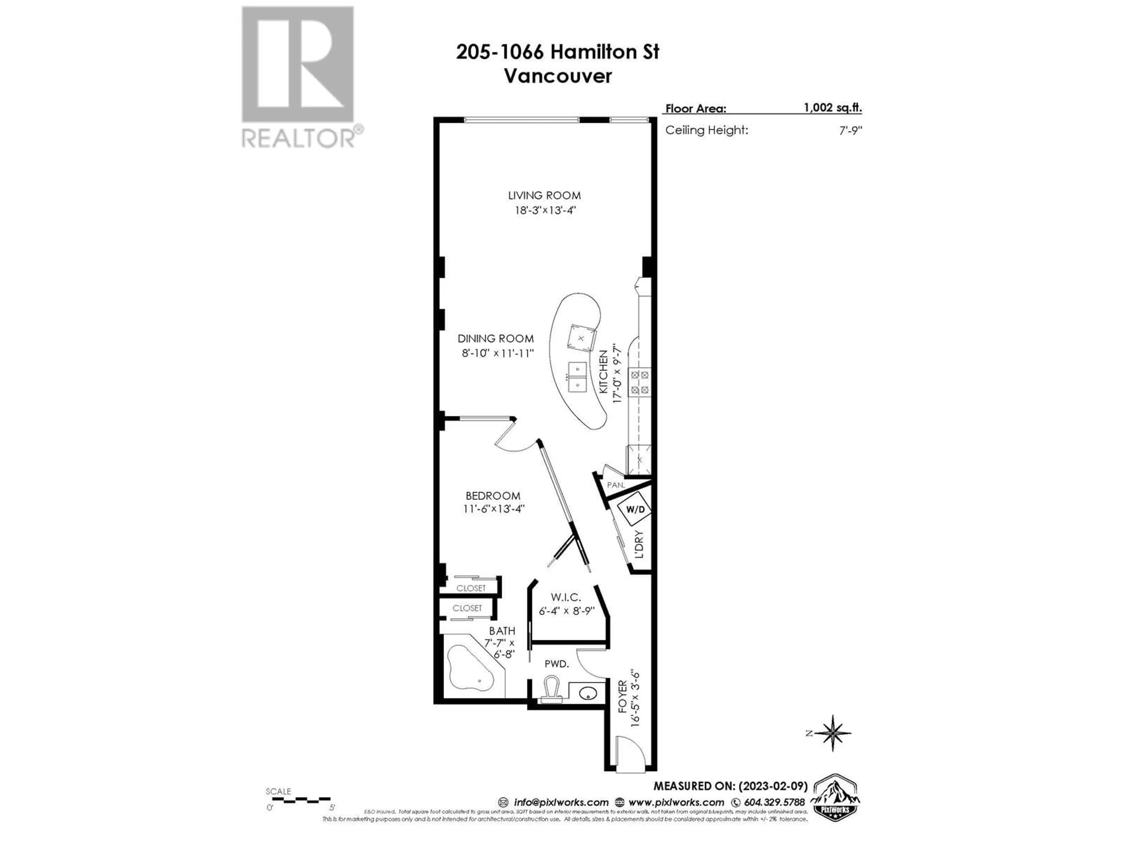 Floor plan for 205 - 1066 HAMILTON STREET, Vancouver British Columbia V6B2R9